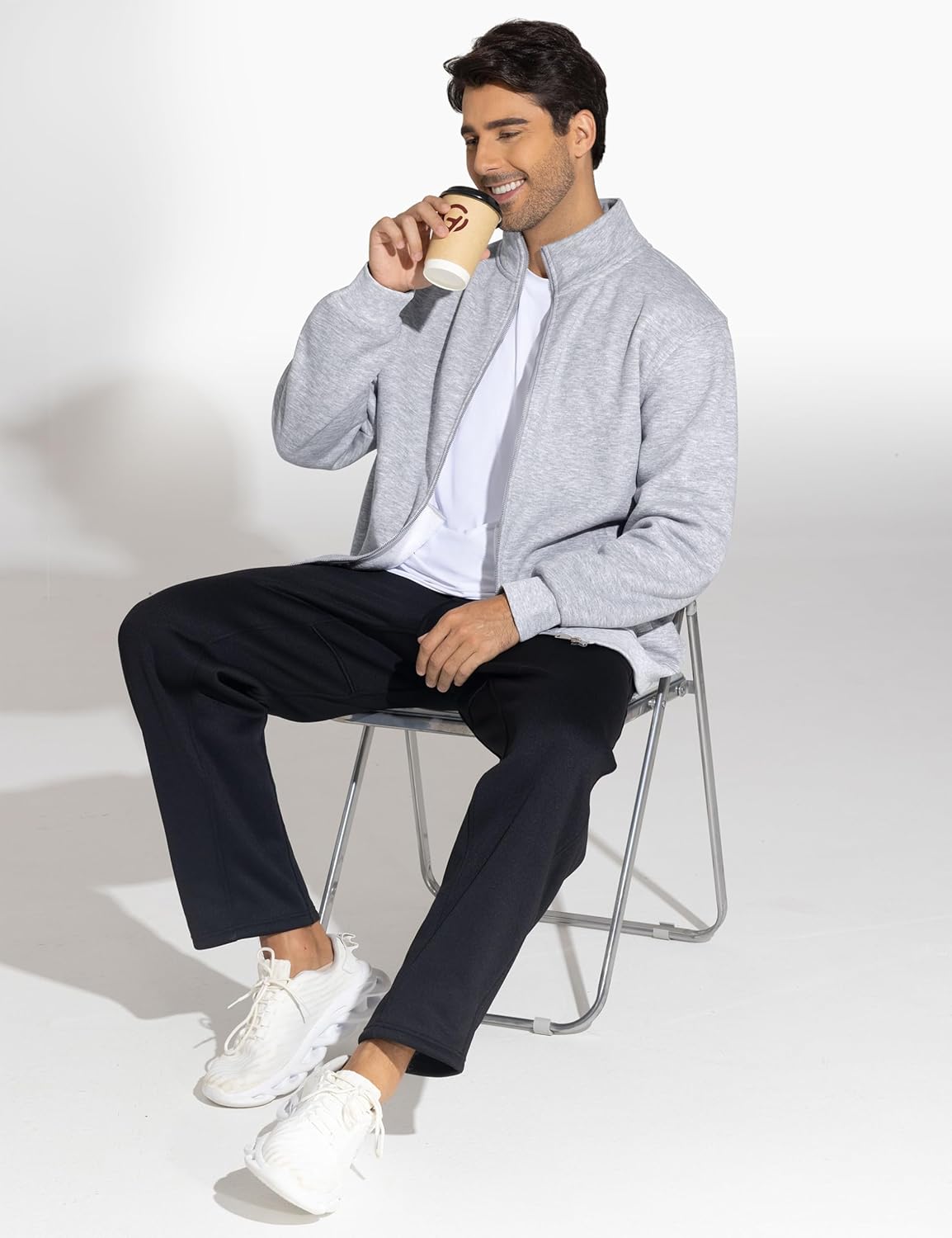 THE GYM PEOPLE Men's Fleece Full Zip Up Sweatshirts Mock Neck Long Sleeves Workout Jacket with Pockets - Image 6