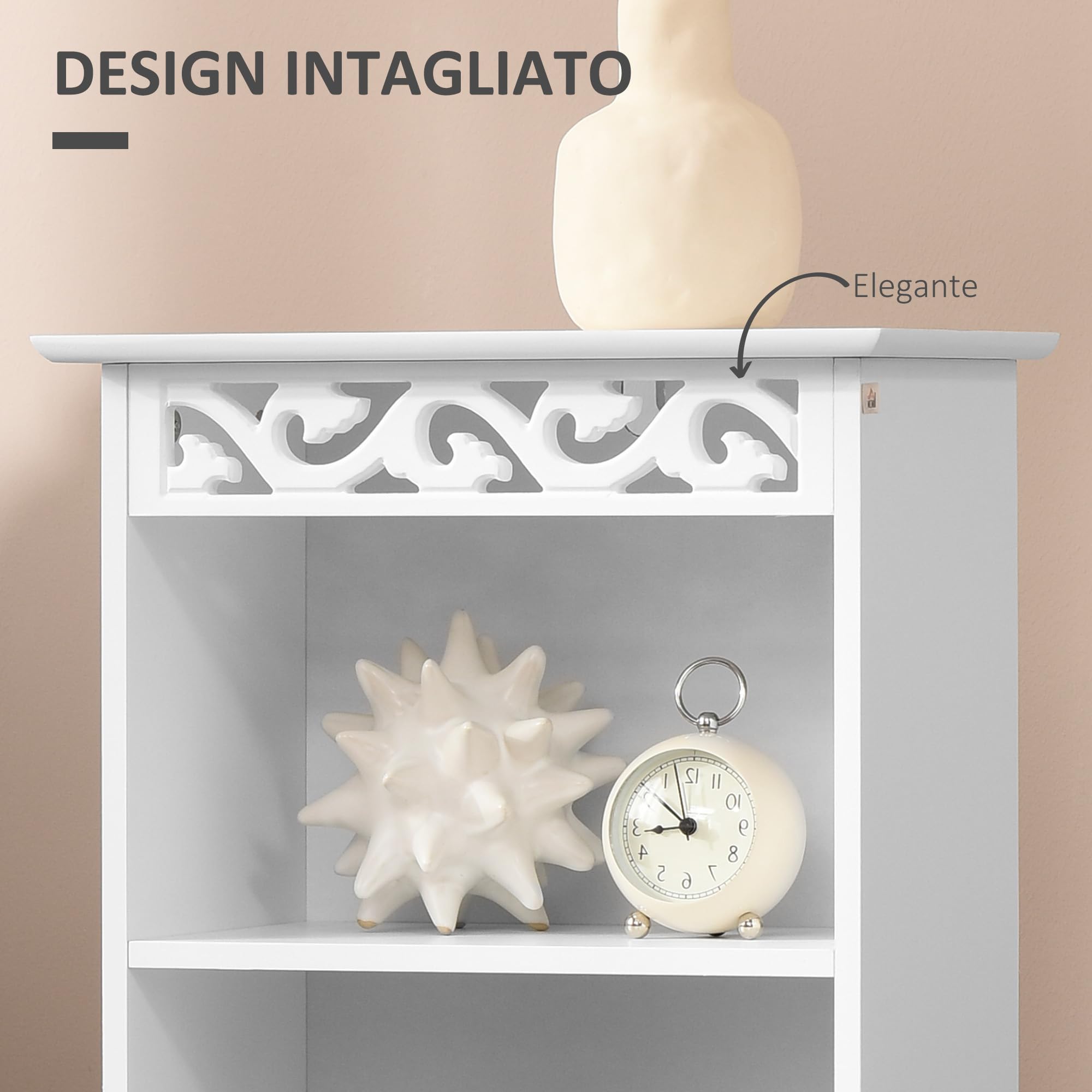 HOMCOM Mobiletto da Terra Bagno 2 Ripiani Anta 40L x 23P x 80A cm Bianco | Armadietto, in MDF