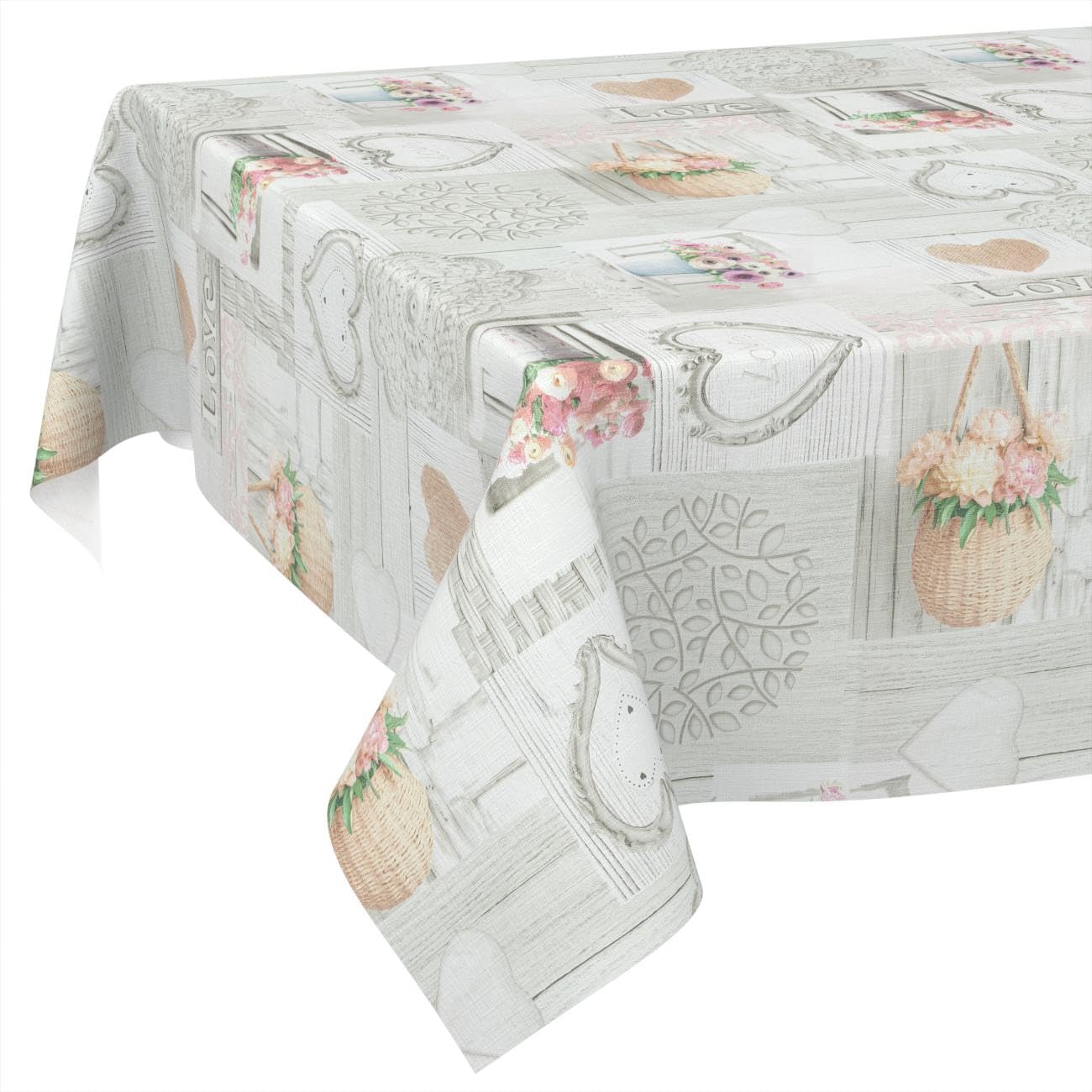 Nappe en toile cirée lavable et facile d'entretien - Effet lotus - Pour l'extérieur - Pour table de jardin - Motif fleurs rustiques - 350 x 140 cm (rectangulaire)