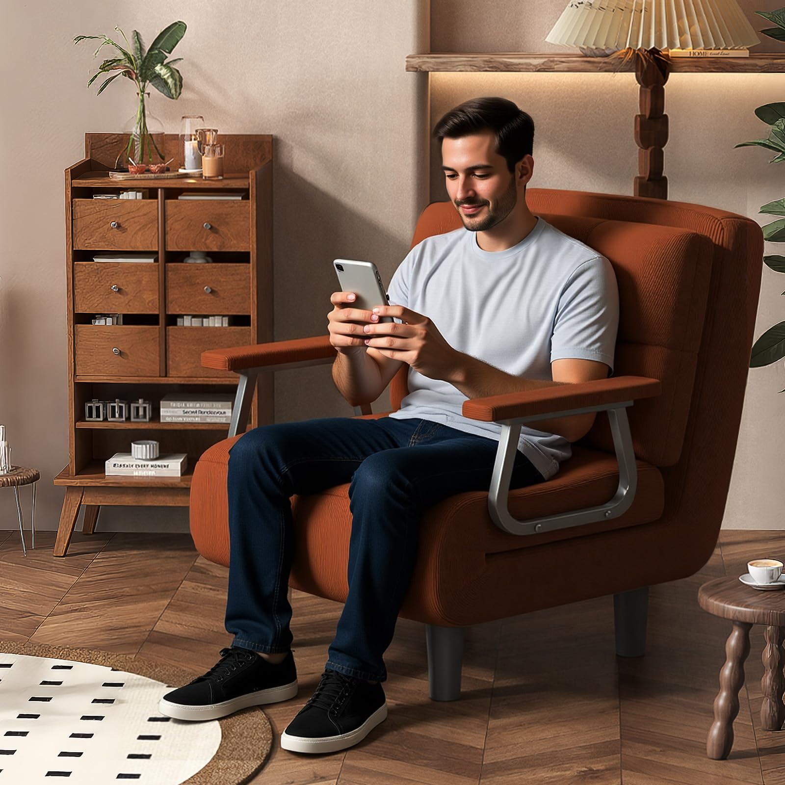 Sofá convertible de pana de 1 plaza, sillón con cojines y reposabrazos, diseño que ahorra espacio, ideal para salas de estar pequeñas y oficinas en casa