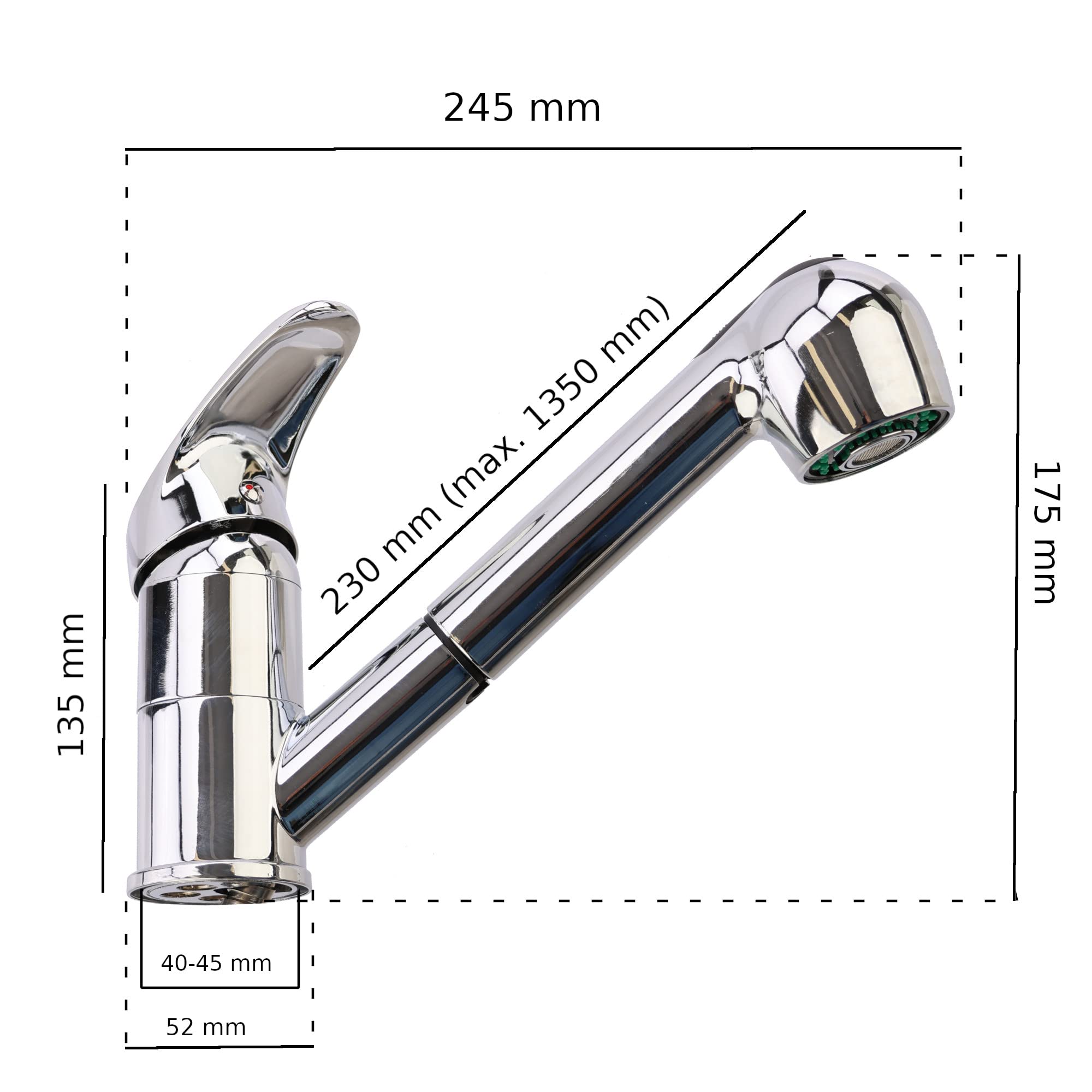 Fregadero de 51 cm, granito, poliestireno, con grifo extensible, dispensador de jabón con rebosadero, sifón para pared
