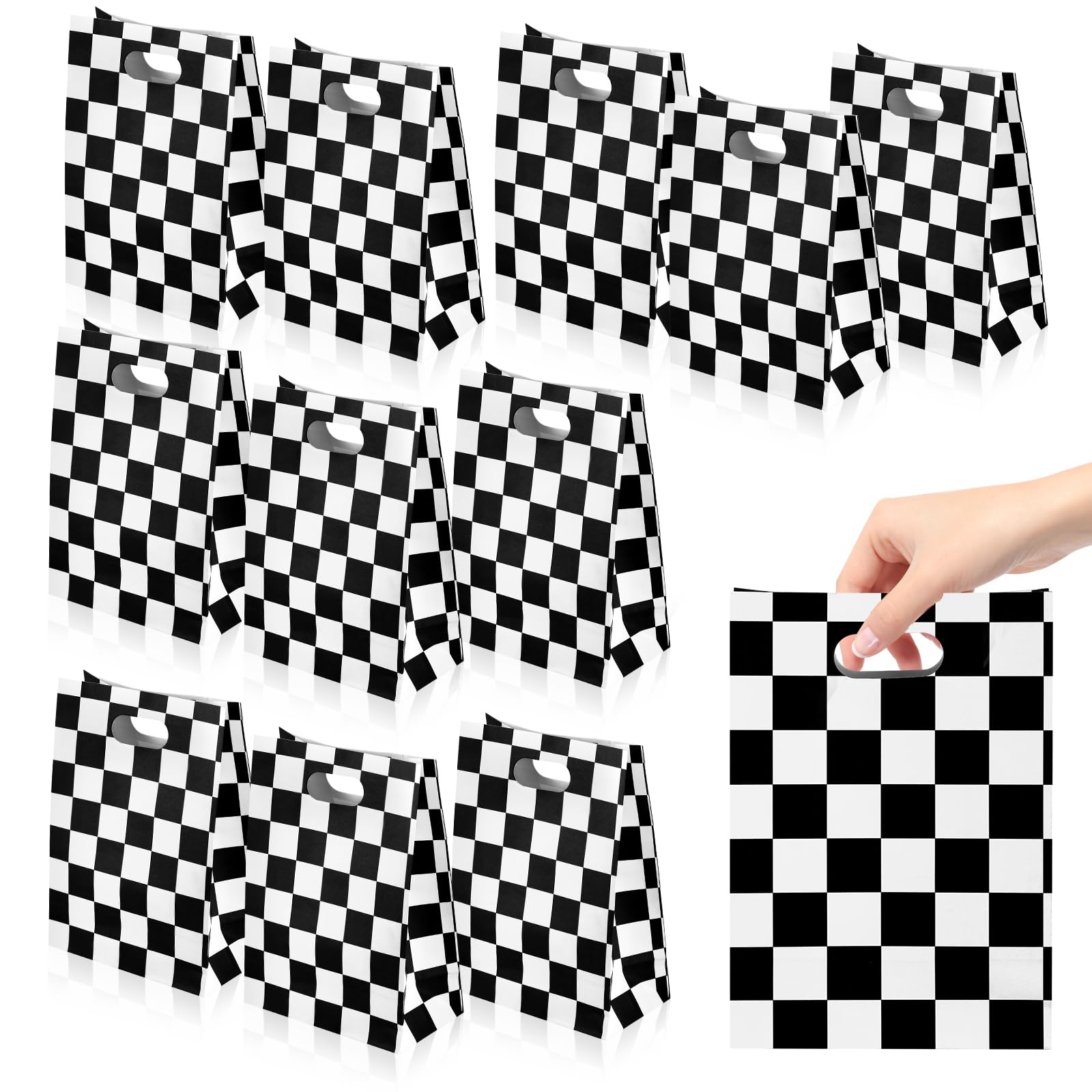 XUWAIDSGN 24 Pieces Checkered Treat bags Black and White Racing Flag Gift Bags Race Car Favor Bags Goodie Bags Candy Bag for Race Car Themed Birthday Party Supplies