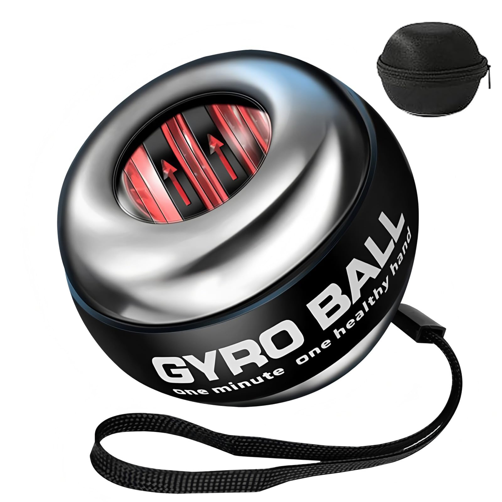 BeSokar Gyroball, Pallina Giroscopica per Allenamento Polso, 5 Livelli di Resistenza, LED, con Borsa e Braccialetto (Guscio metallico)