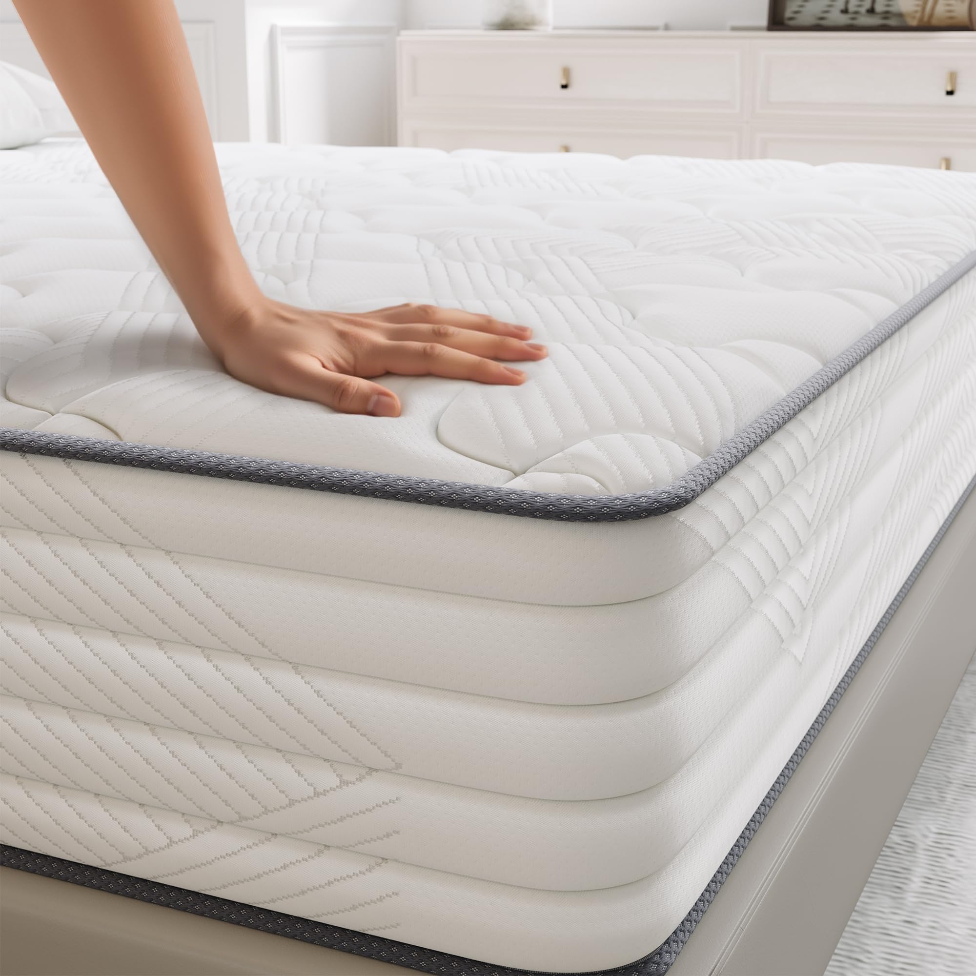 TXO Matelas 140x190 25 cm Épaisseur, Hybride Matelas à Ressorts ensachés, Durable et Antistatique Moyenne Ferme H3 Matelas en Design Ergonomique Soutien en 7 Zones, Certifié Oeko-Tex