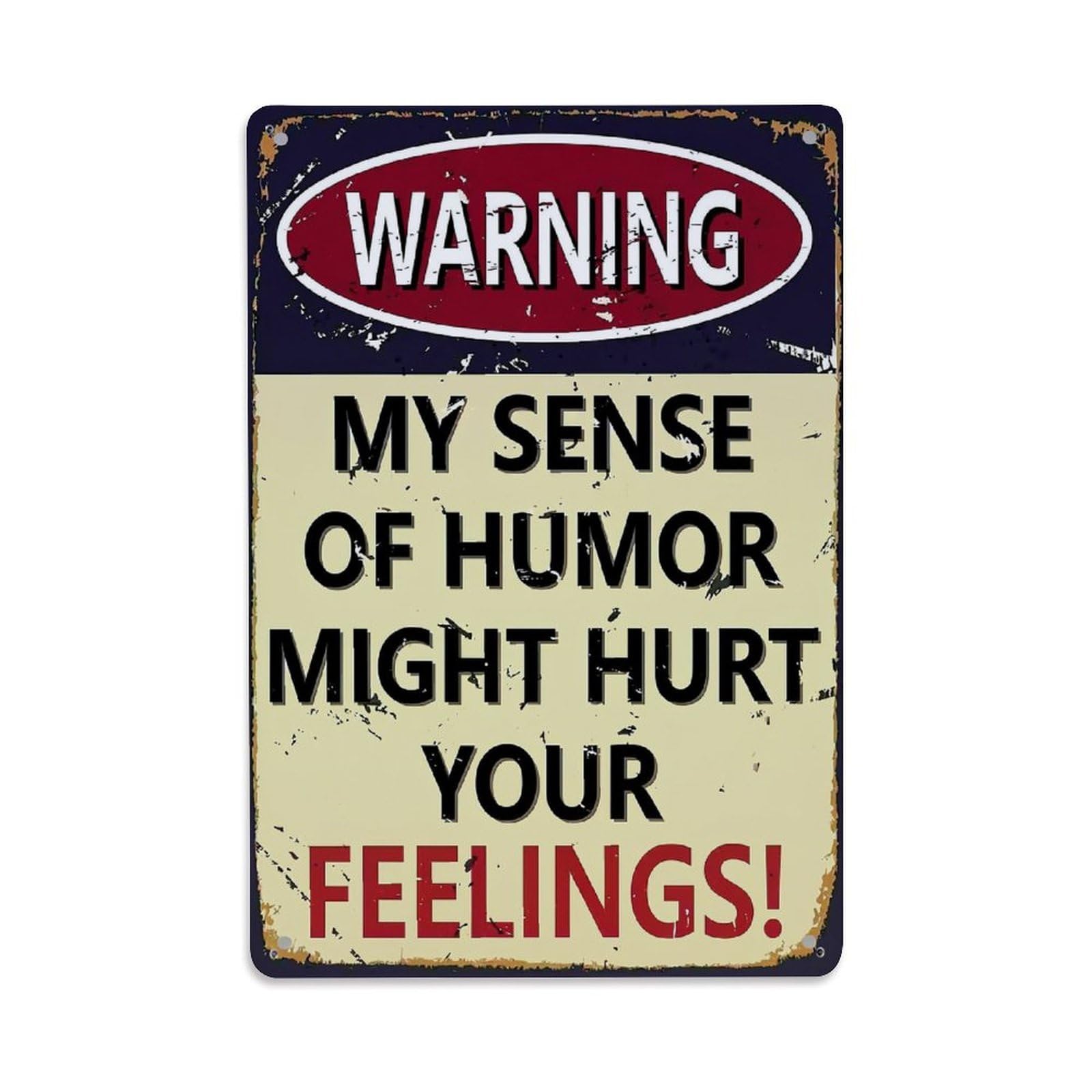 Warning Humor Might Hurt Feelings Retro Metal Tin Sign, Vintage Metal Poster for home, Gaming Room, Studio Workshop,Bar,Garage Wall Art Decor 8x12 Inch