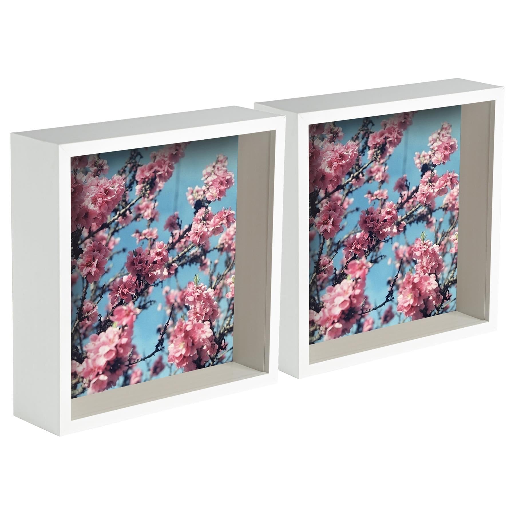 Nicola Spring White 3D Shadow Box Photo Frames - 8X8 (20X20cm) - Pack Of 5 - 3D Photo Frame Box Picture Frame Deep Box Square Display Case For Crafts, Keepsakes, Wedding, Graduation