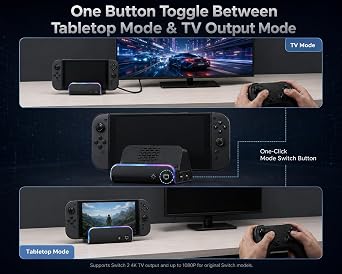 Switch 2 Dock, Docking Station for Switch 1/2, Charging Dock with 4K@120Hz HDMI Output/100W Charging Input/USB 3.0 /Cooling Fan