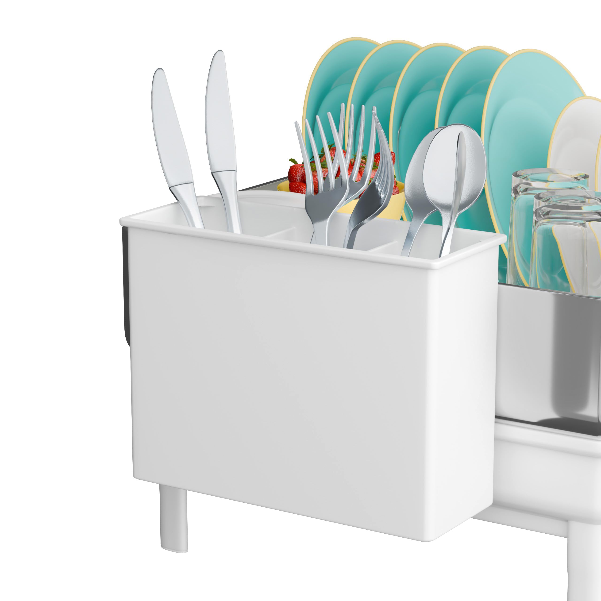 Abtropfgestell Geschirr Edelstahl Weiß 48,5x32x14 cm - Geschirrabtropfgestell Kitchen - Geschirrständer - Moderne Abtropfgestell - Dish Drainer