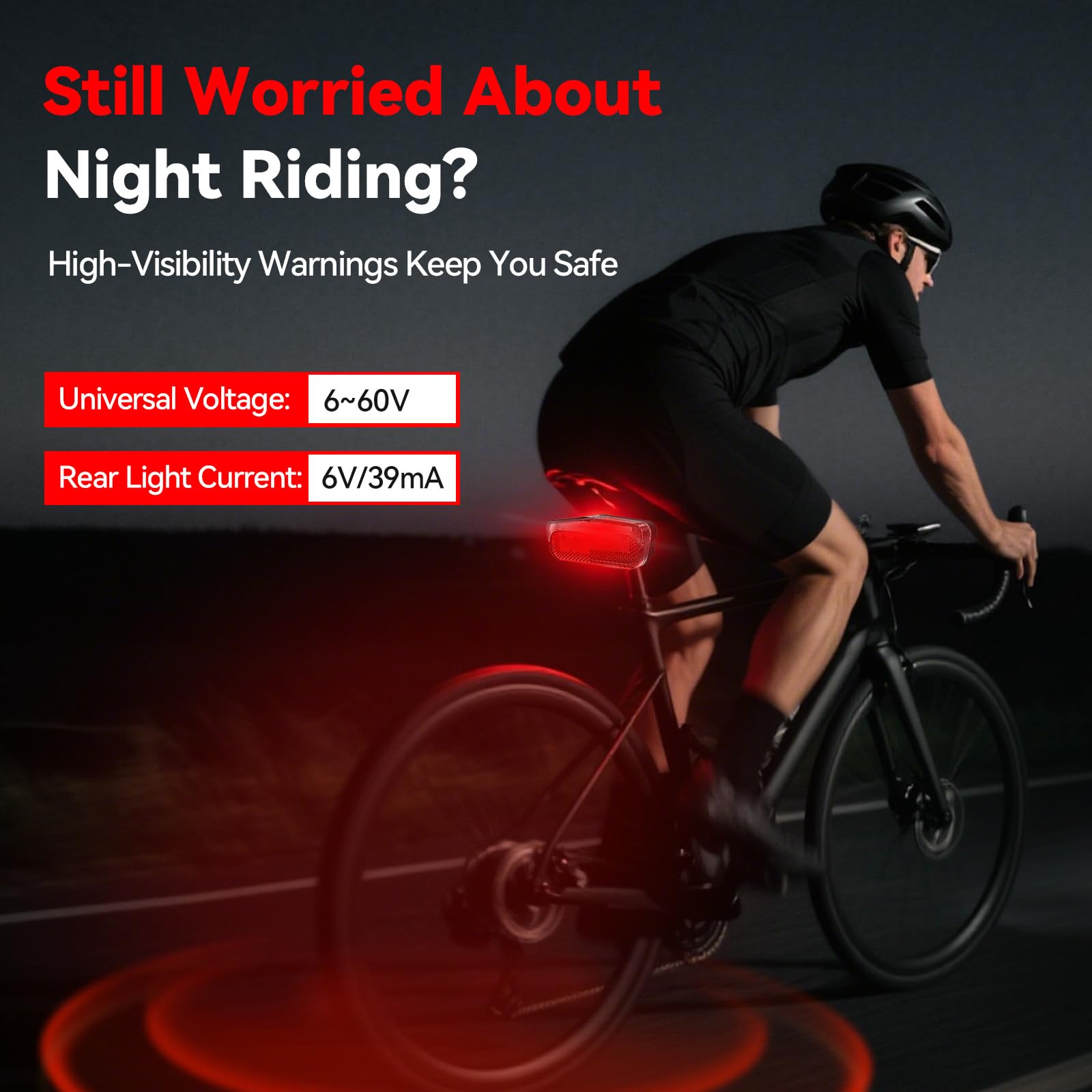 30M Visibility Bike Tail Light, High Brightness E-Bike Rear Light With 180° Wide Angle, IPX4 Waterproof Warning Safety Tail Light, 6V-60V Night Riding Tailight Equipmen, Taillights - Canada