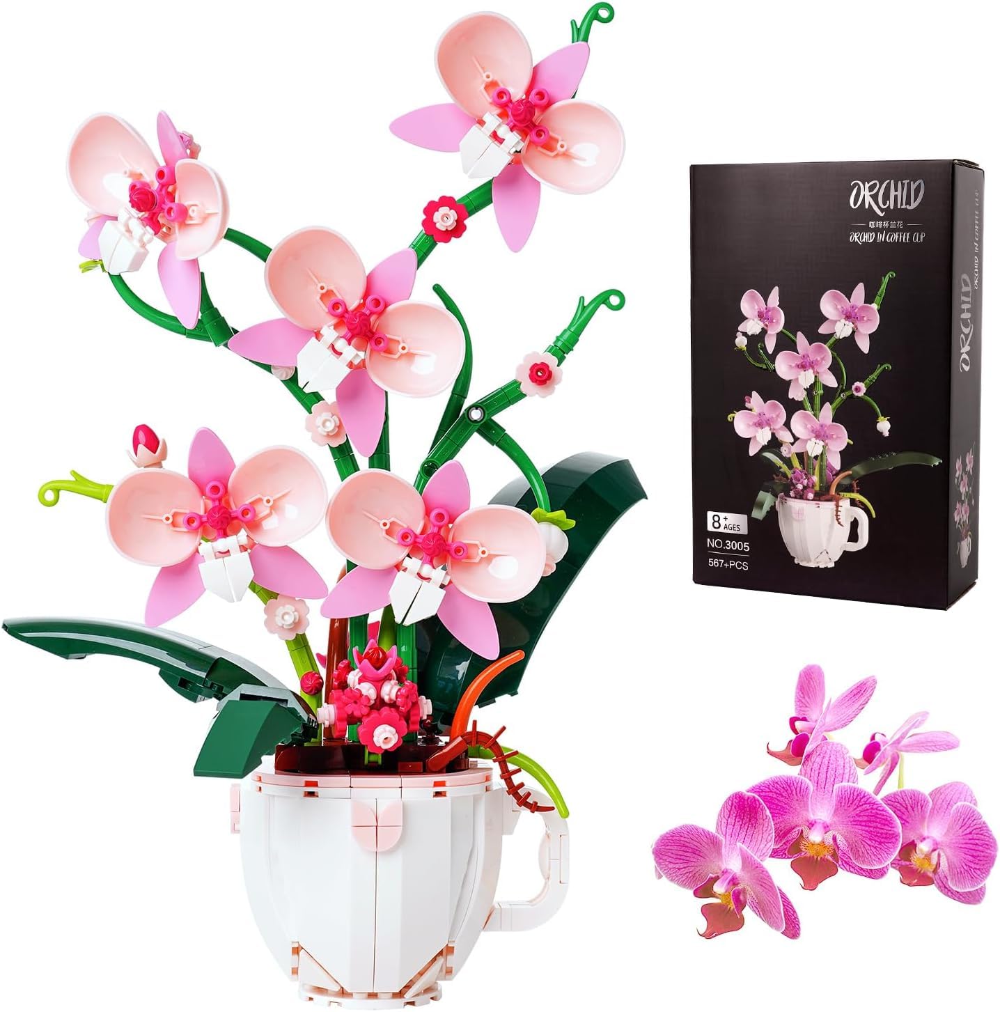 Amazon.com: Pink Orchid Flower Building Set,Compatible with Lego