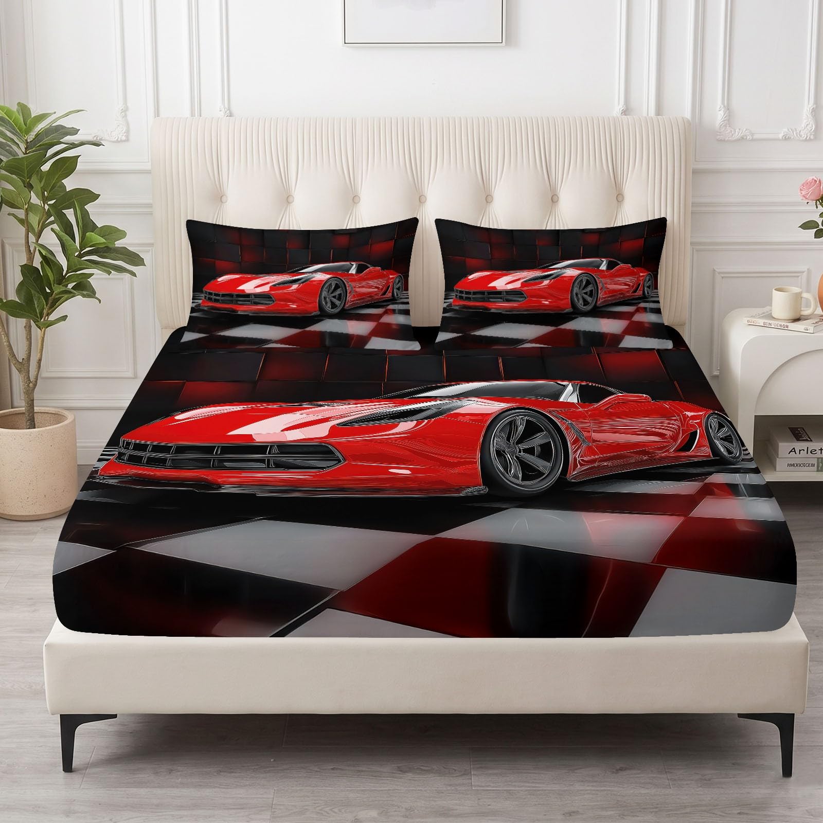 Sábana bajera ajustable 3D moderna de microfibra suave para niños y adolescentes, resistente a la decoloración, con bolsillo profundo de 30 cm, tamaño Super King, 180 x 200 cm, color negro