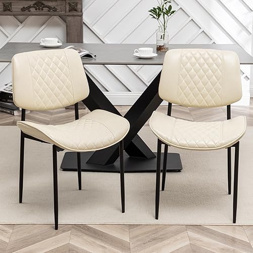 Miniatura 7 de Juego de 2 sillas de comedor modernas, sillas de comedor de cuero con patas de metal, sillas de comedor tapizadas para comedor, cocina, tocador