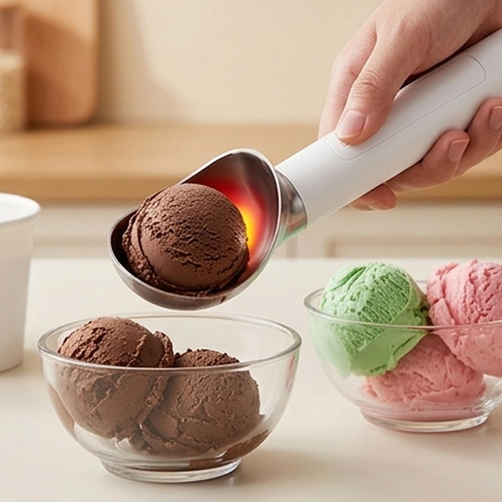 Cuillères à glace chauffantes modernes avec écran LED et cuillère de service à dessert à chauffage rapide pour servir des desserts sans effort