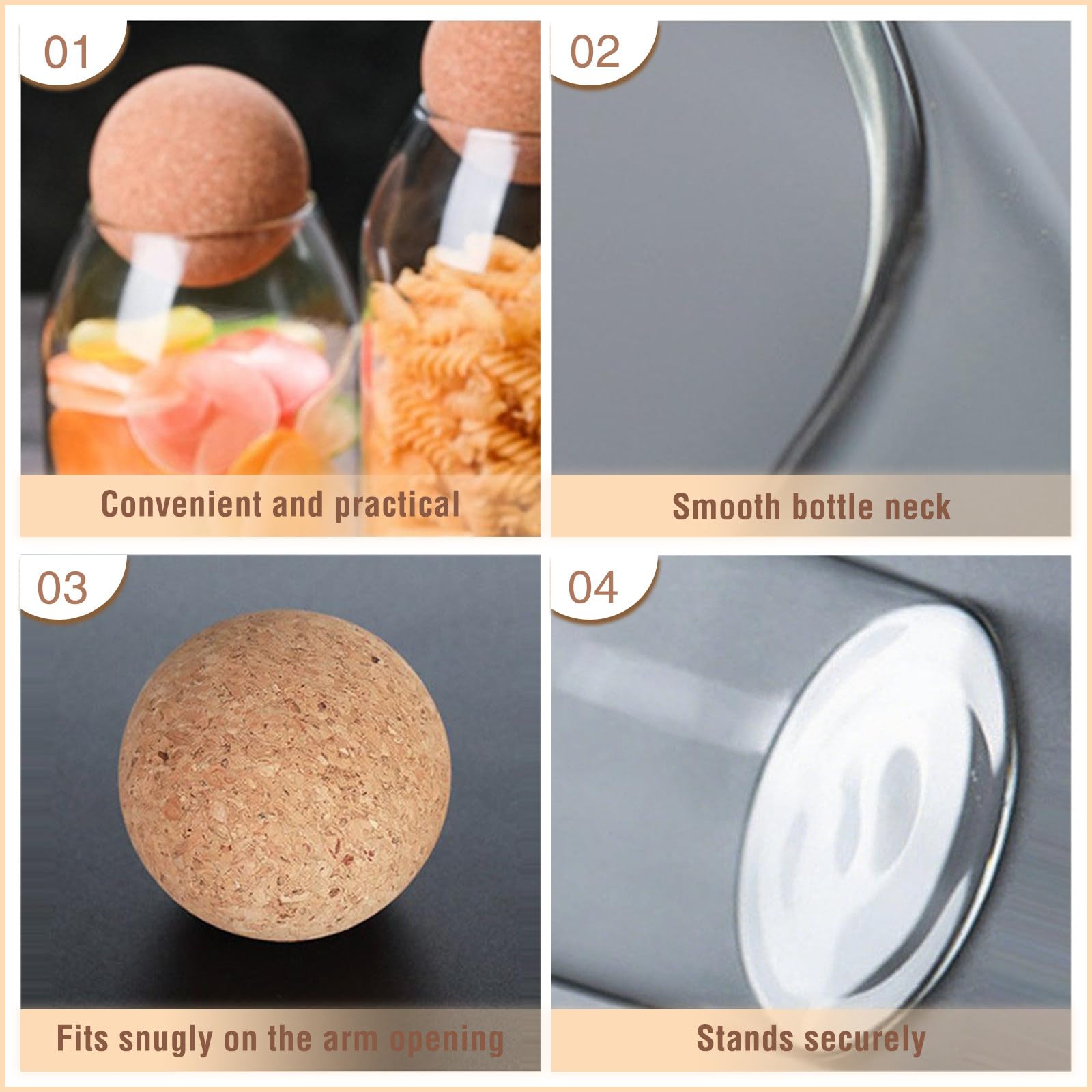 Botes Especias de Vidrio, Tarros Especias Hermetico con Sello de Corcho de Madera Redondo, Botes para Especias, Spice Jars para Servir Té, Café, Especias y Azúcar, 500 ml/800 ml/1200 ml