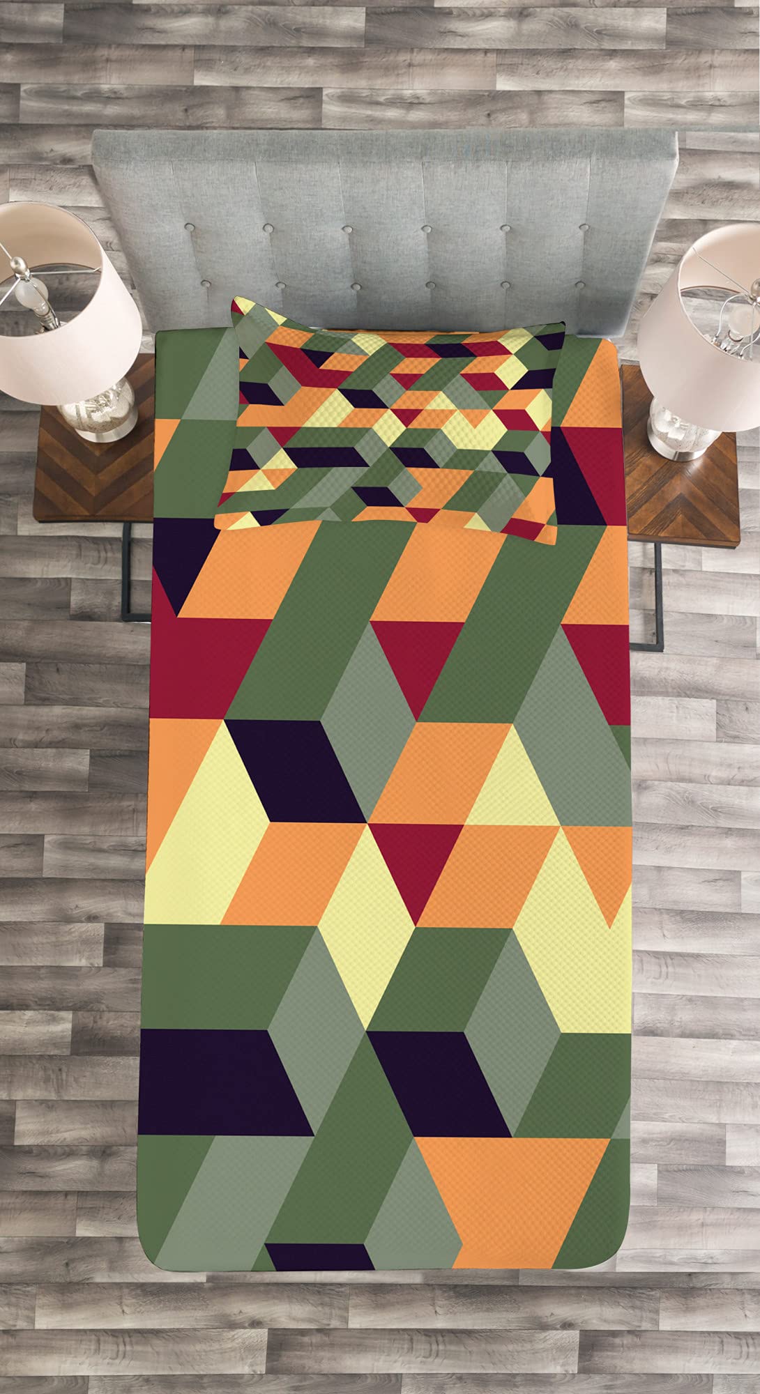 ABAKUHAUS Geometryczny zestaw narzut, abstrakcyjna futurystyczna kostka, zestaw z poszewkami na poduszki, nadaje się do prania, 170 x 220 cm, wielokolorowy
