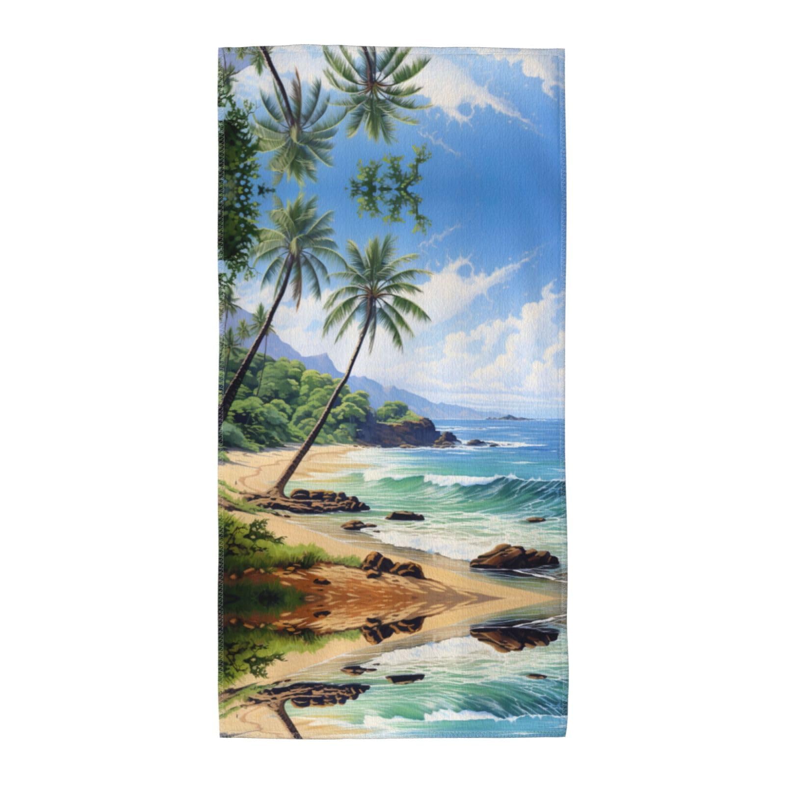 DIEzig Hawaiian Beach With Palm Trees Fashion Printed Long Bath Towel For Pool Side Seaside Holiday