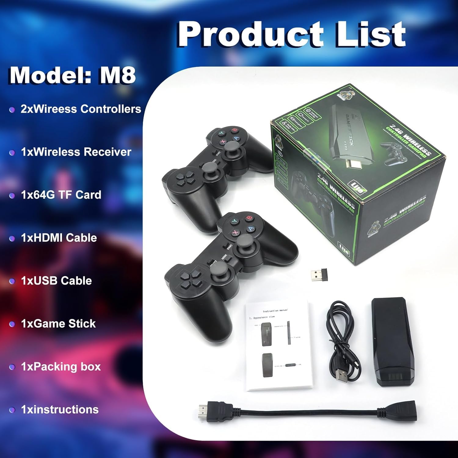 CRUPED 2025 Retro Game-Stick, Revisit Classic Games with Built-in 9 Emulators, 20,000+ Games, 4K HDMI Output, and 2.4GHz Wireless Controller for TV Plug and Play 3