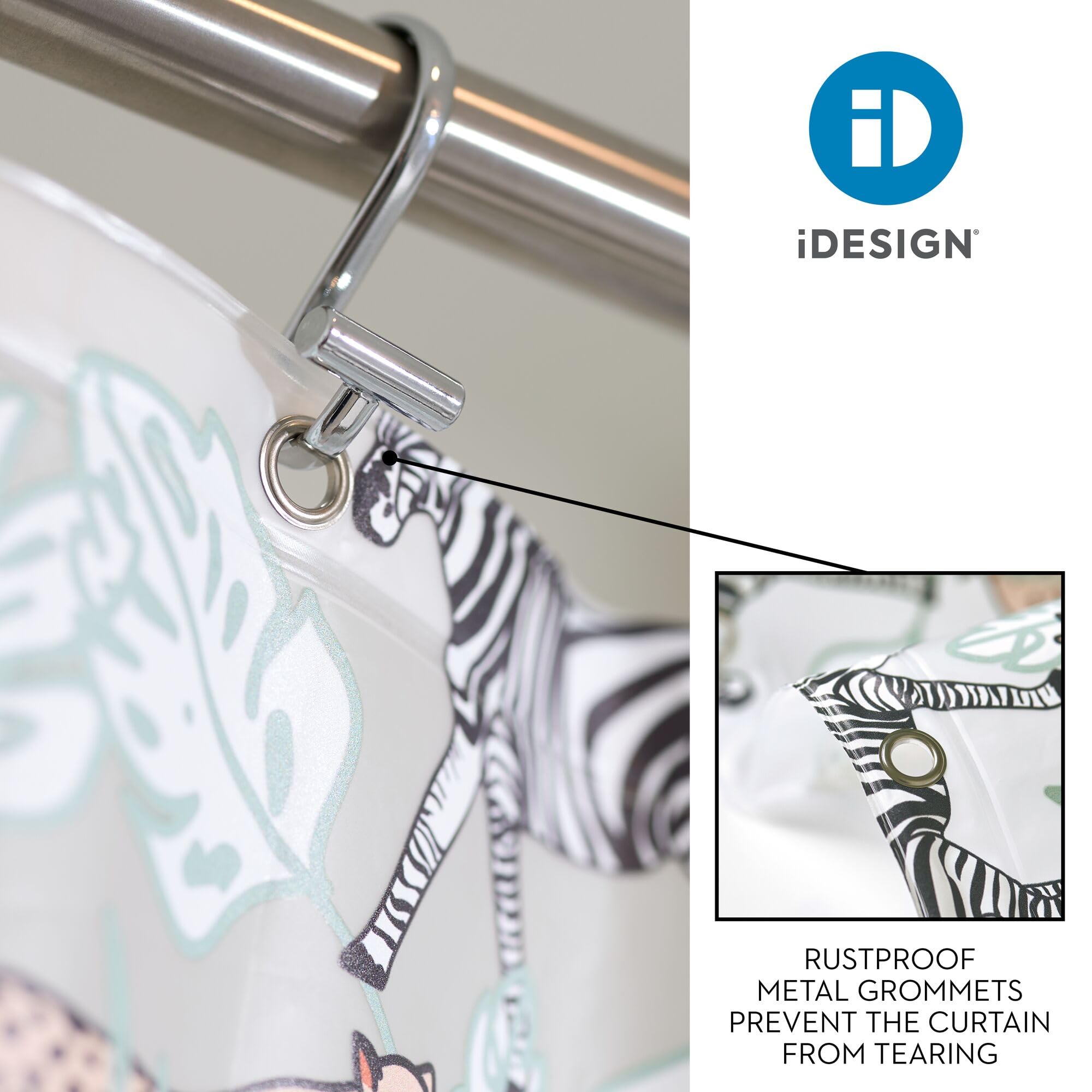 IDesign Safari Duschvorhang – Wasserabweisend PEVA, 183 X 183 Cm, 12 Metallösen, Grün