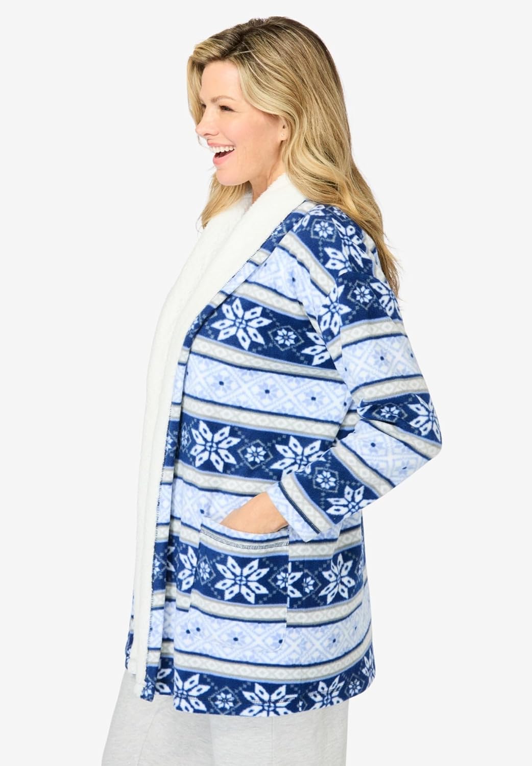 Dreams & Co. Plus Size Sherpa Lined Collar Microfleece Bed Jacket