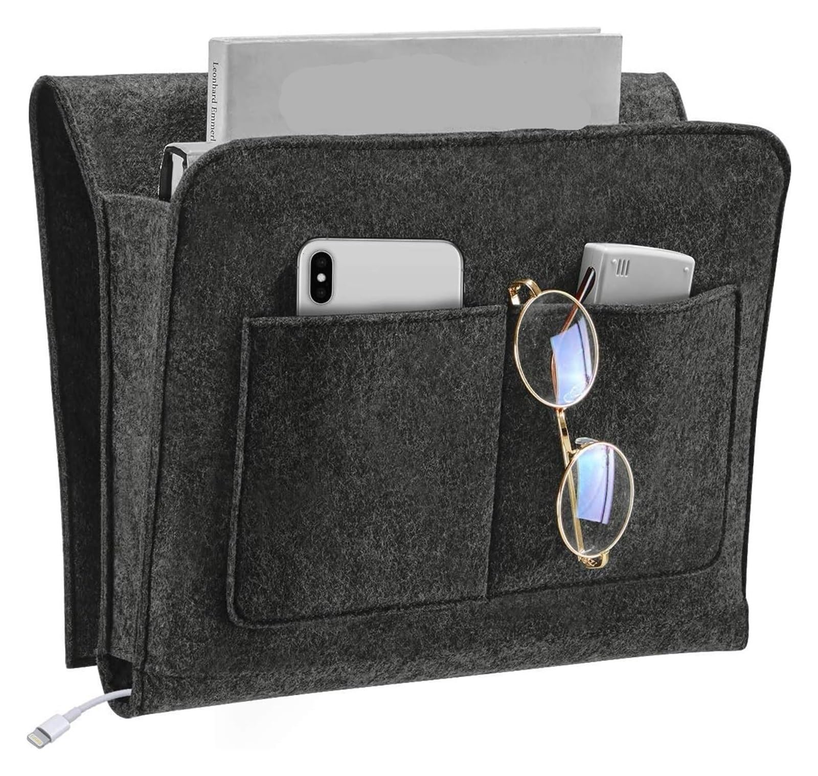LSYHHXC Bedside Organiser Felt Bedside Caddy, Bed Storage Organizer With Pockets For Phone,Book,Remote Control For Bedroom,Bunk,Nightstand Accessories(Grey)