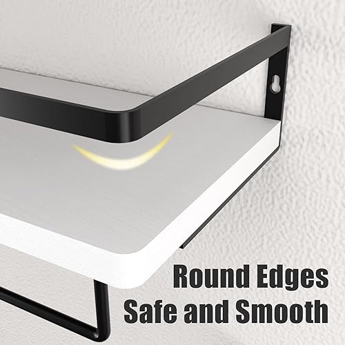 Miniatura 4 de Estantes flotantes blancos para baño con cesta de almacenamiento de papel higiénico, toallero y ganchos en S, organizadores y almacenamiento de