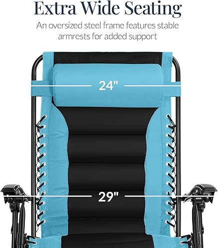 Miniatura 4 de Best Choice Products Silla acolchada de gravedad cero de gran tamaño, reclinable plegable para patio al aire libre, tumbona antigravedad XL