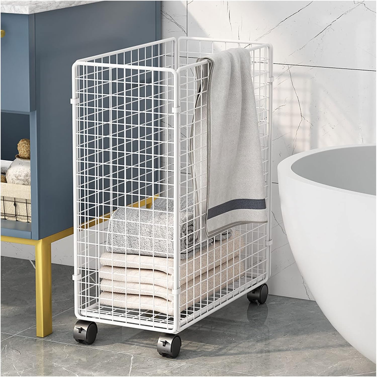 Panier à Linge évolutif ROMOON 4 Sacs + Barre De Suspension – Chariot De Tri Avec Roulettes Freinées – Gris