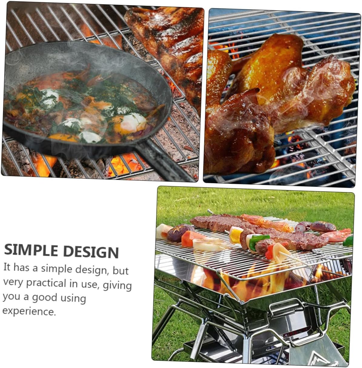 Portable Folding Stainless Steel Barbecue Grill for Camping and Picnic Lightweight Outdoor Grill Grate Rack Multifunctional Cooking Tool for Meat Fish Vegetables Easy Carry and