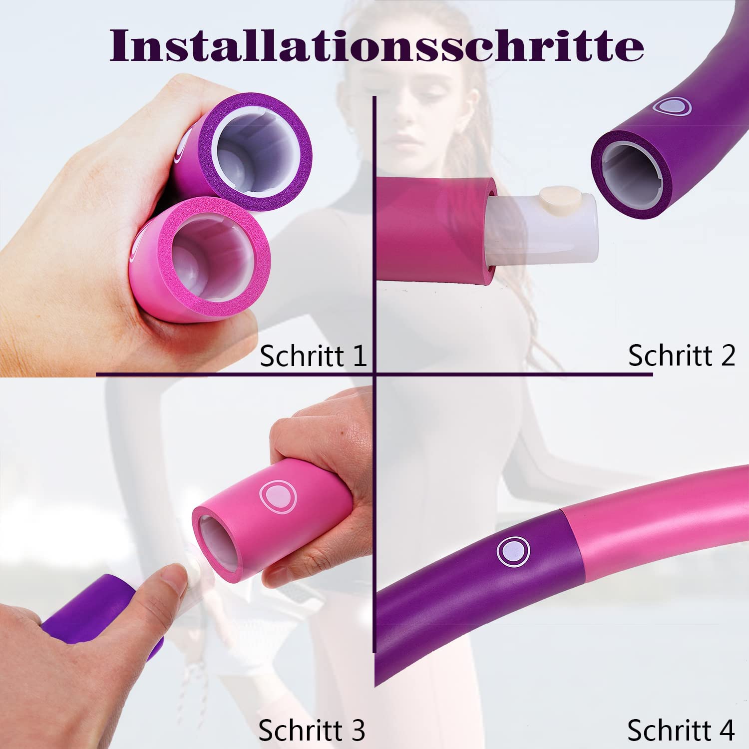 2,3kg Gewicht Hoola Hoop Fitness Hula Hoop Reifen für Erwachsene Anfänger und Fortgeschrittene 8 Teiliger und 100 cm Fitnessgerät für Zuhause Hullahub Reifen zum Abnehmen