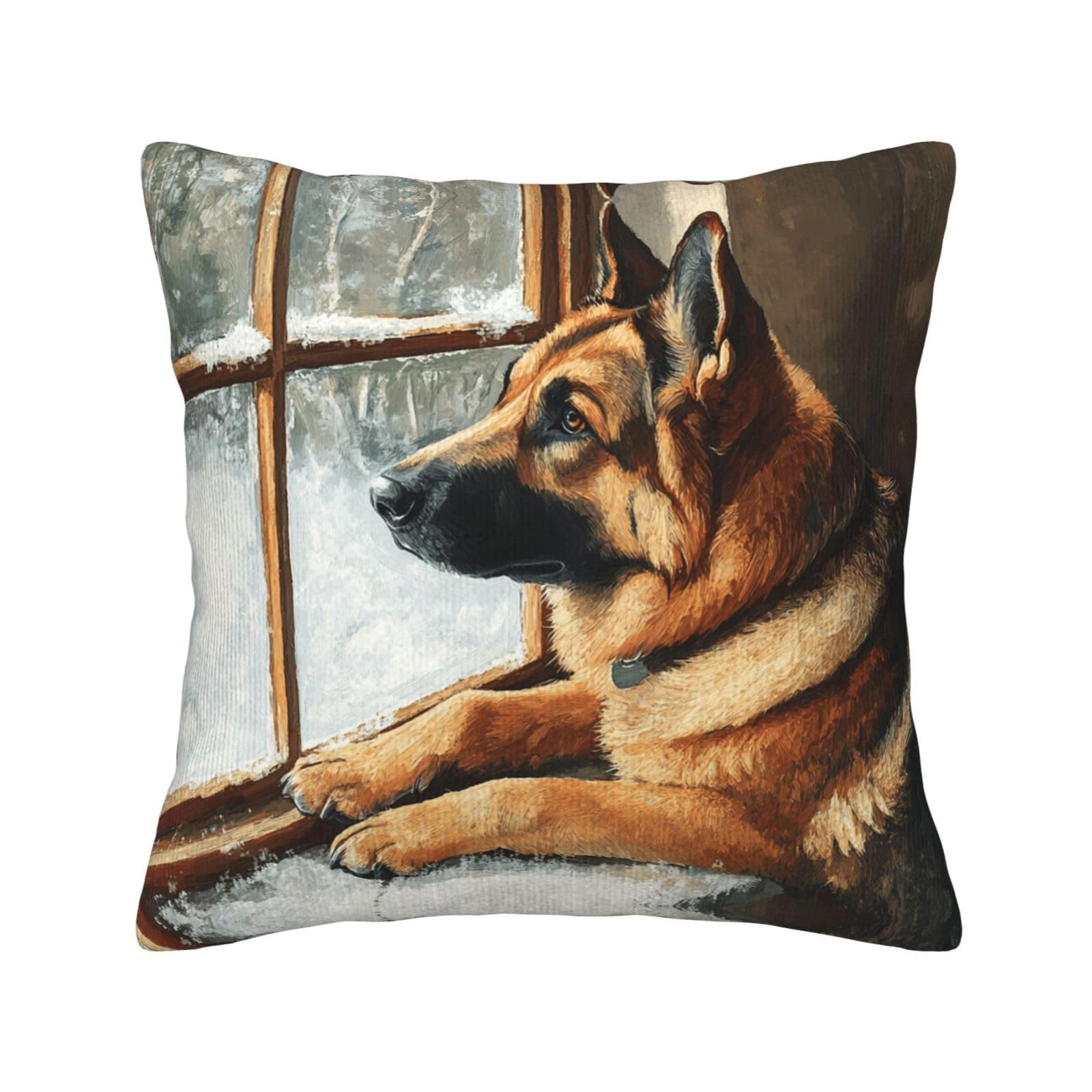 HGIUYDRD German Shepherds Print Corduroy Throw Pillow with Invisible Zipper Closure for Living Room, Couch and Bed