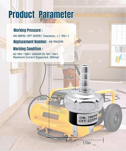 Miniatura 5 de Compresor de aire de 180-225 PSI Interruptor de potencia de presión micro apto para máquinas Dewalt Porter Cable Craftsman, AB-9063290 Piezas de