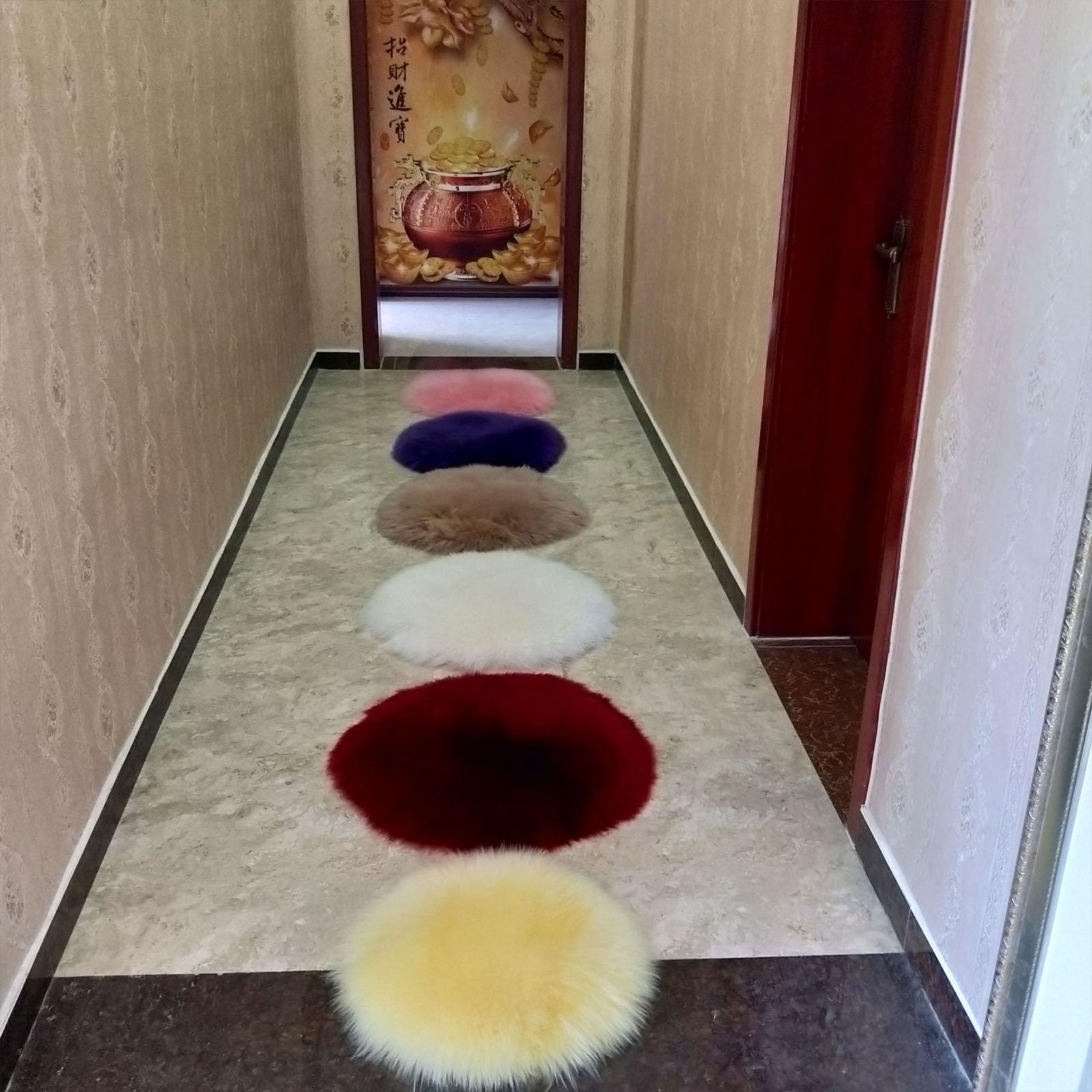 Miękka owcza skóra okrągła poduszka do siedzenia, 50 cm, żółta wełniana podkładka na krzesło, przytulny dywan z owczej skóry, do salonu, sypialni, biura, na wózek inwalidzki i fotelik samochodowy