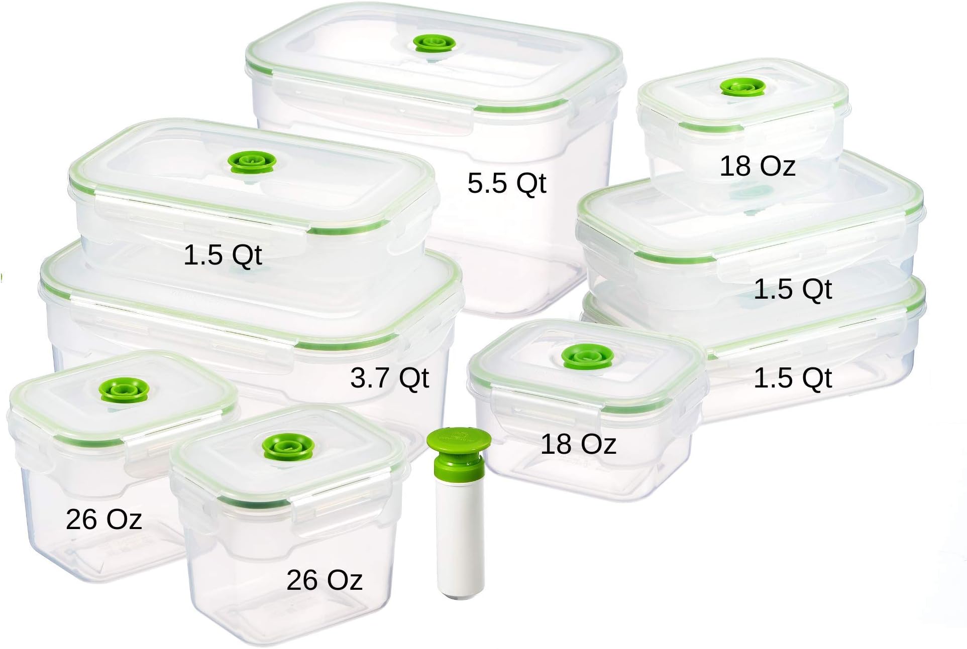 Lasting Freshness Vacuum Seal Food Storage Containers - Deep Freezer Food Sealer - Hand Held Vacuum Food System - Quick Seal Marinator - Rectangle - 19Pc - Green Color