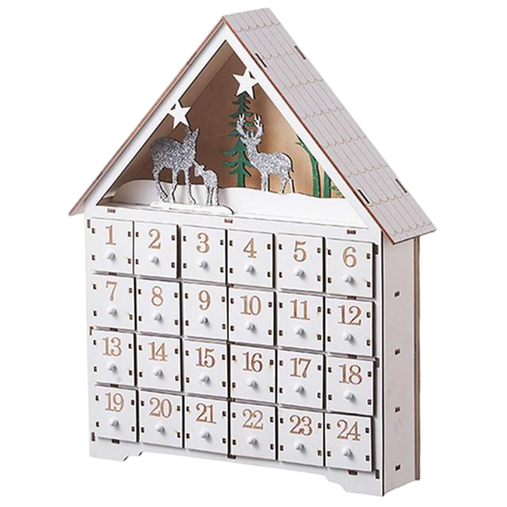 Calendario dell'Avvento in legno con cassetti e luci a LED Conto alla rovescia per 24 giorni Calendari dell'Avvento vuoti da riempire per decorazioni natalizie Calendario vuoto