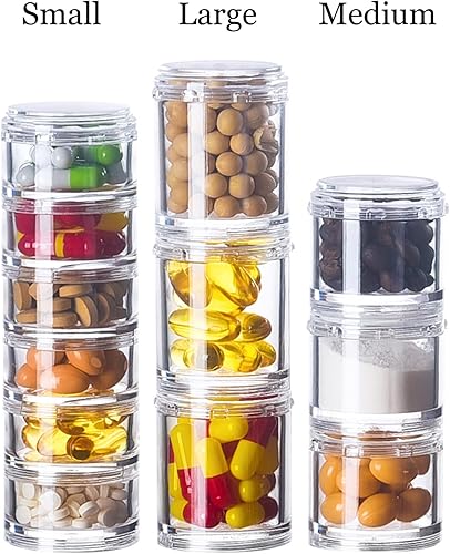 Miniatura 6 de XIMYWRD Organizador de píldoras apilable, pastillero de viaje de 7 días, pastillero para bolsillo, soporte portátil para medicamentos y vitaminas