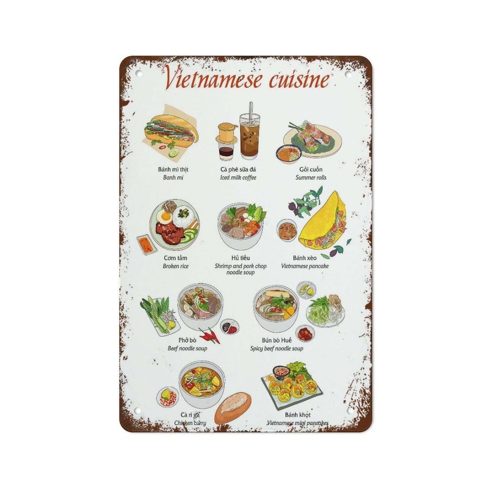 EKFBQBGW Vietnamese Street Food Vintage Metal Sign Banh Mi Pho Tin Plaque Asian Kitchen Decor for Dining Room Cafe Wall-Art 8 X 12 Inch