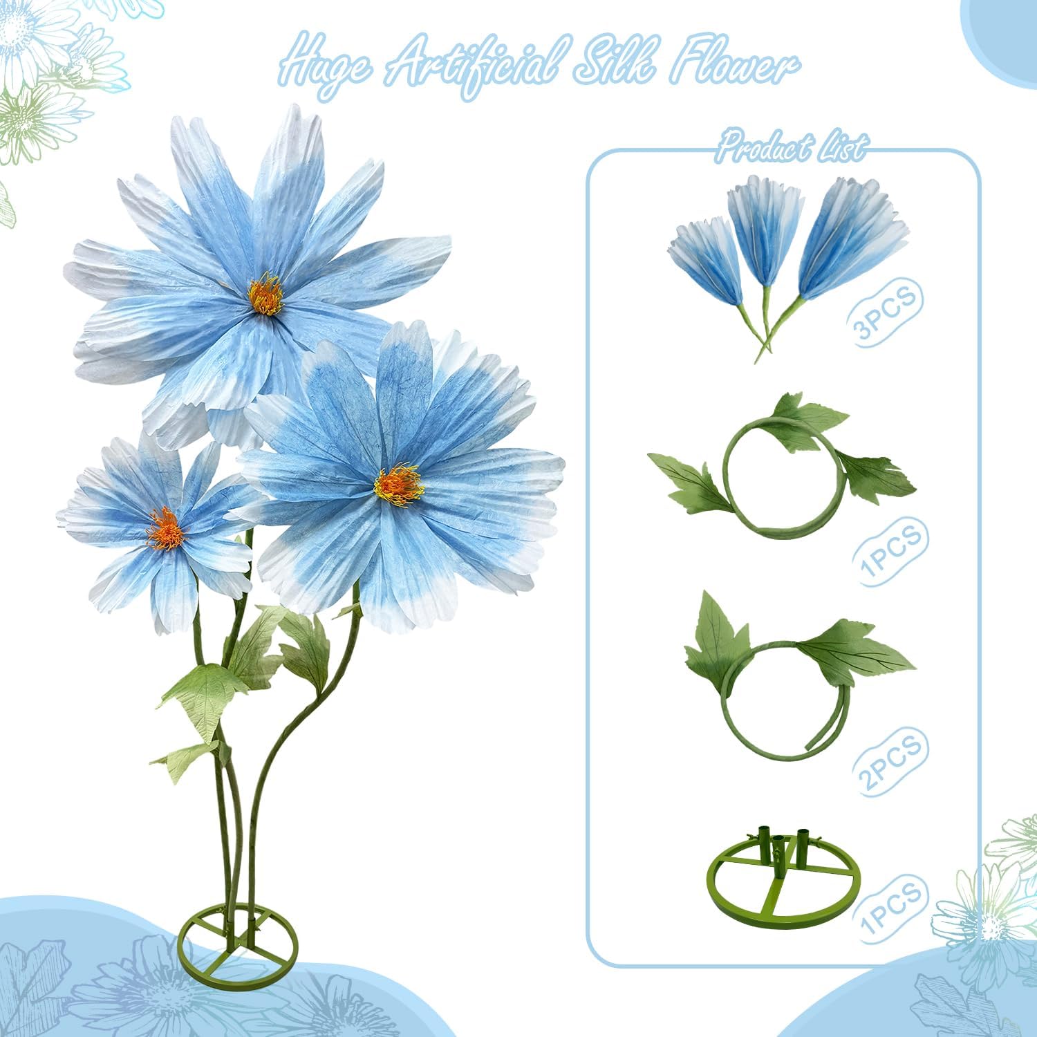 Large Daisy Flower Artificials for Decoration, 6.1ft Giant Daisies Spring Artificial Paper Flowers, Wedding Reception Essential Party Banquet Background Decor, Indoor outdoor Home Decor 3Pcs(Blue) - Image 3