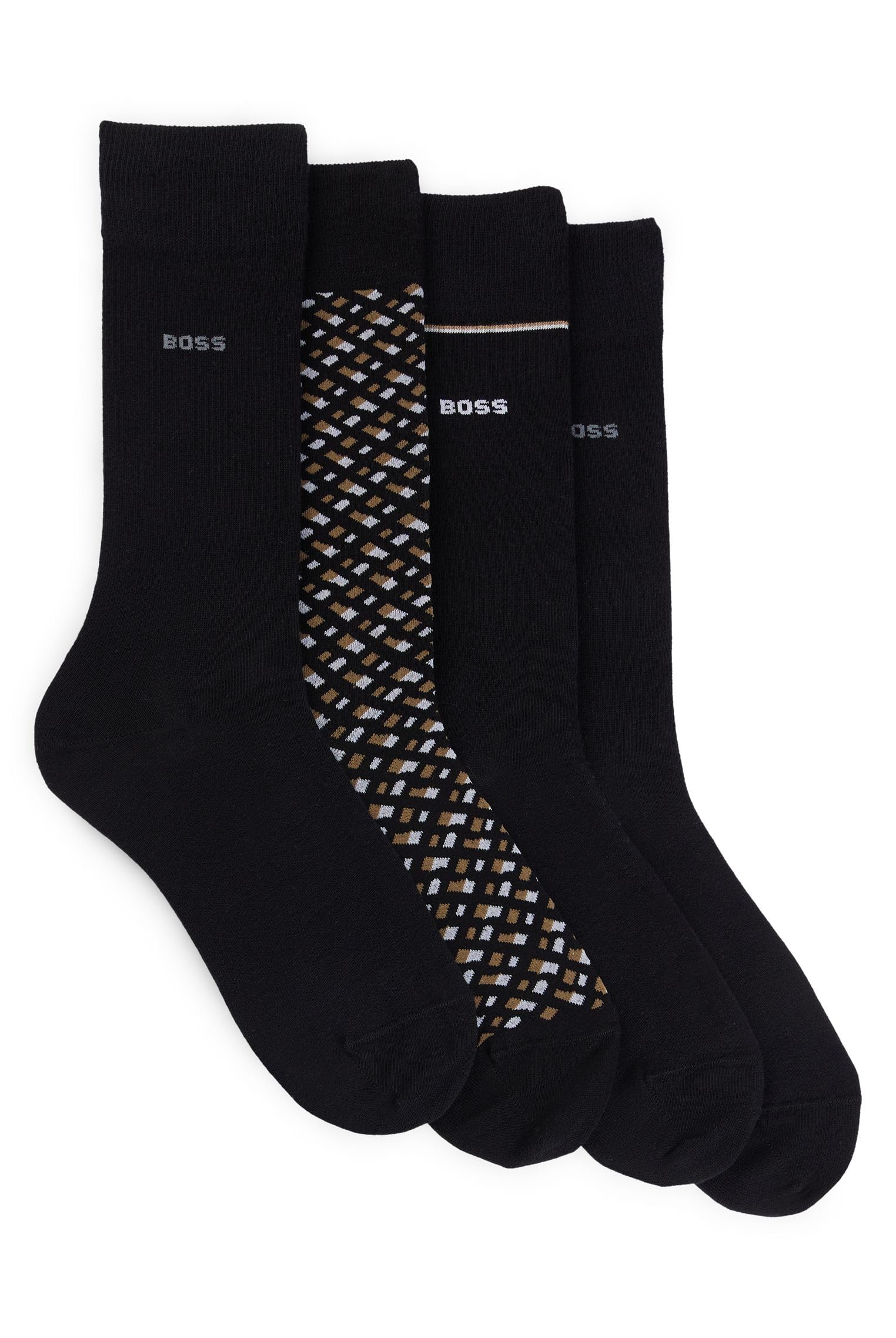 BOSS Mens 4P RS Gift Monogram Four-pack of cotton-blend socks in a regular length