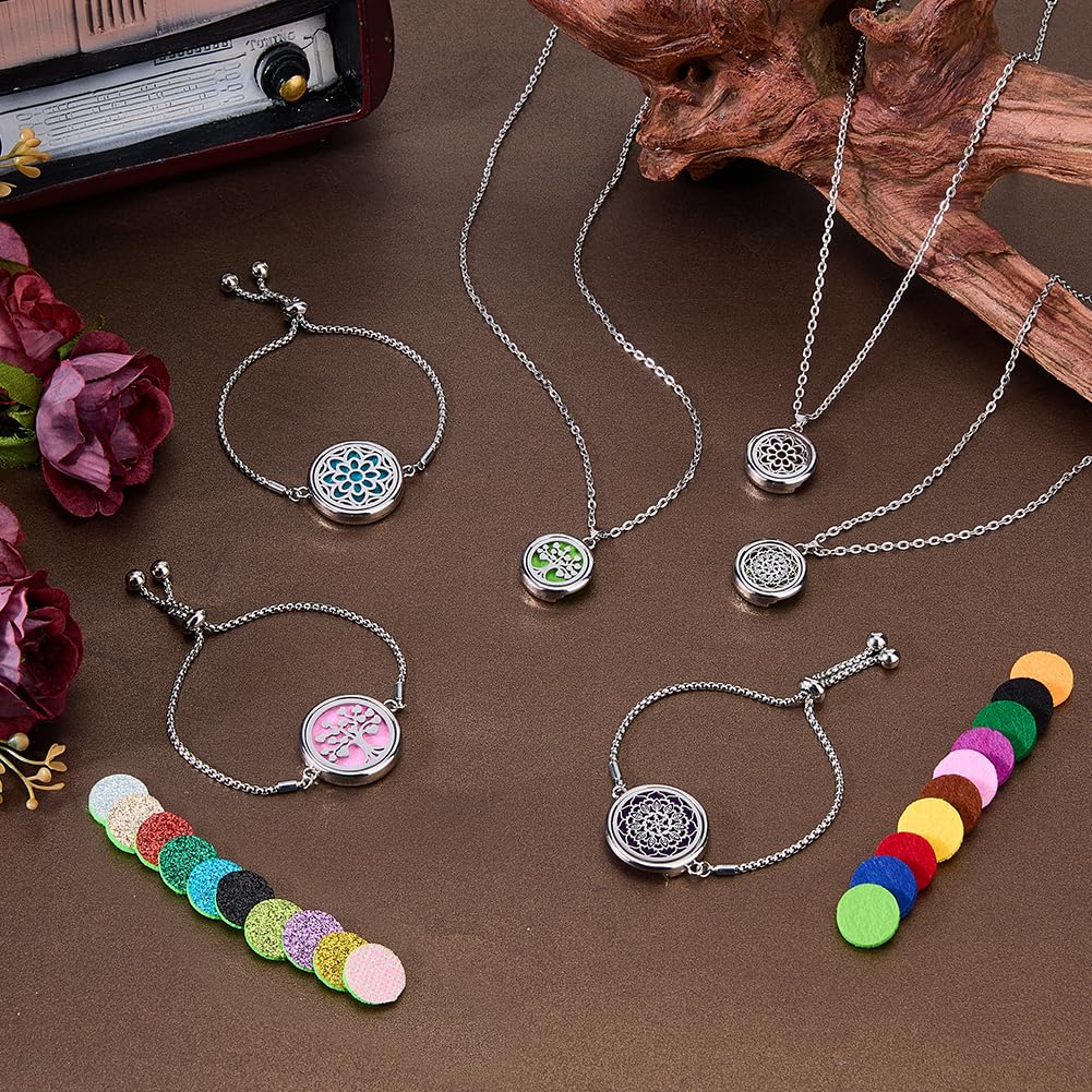 6 piezas aromaterapia aceites esenciales difusor collar y pulsera 3 estilos difusor aceite colgante con almohadillas loto y árbol aromaterapia collares pulsera regalo para mujer hombres
