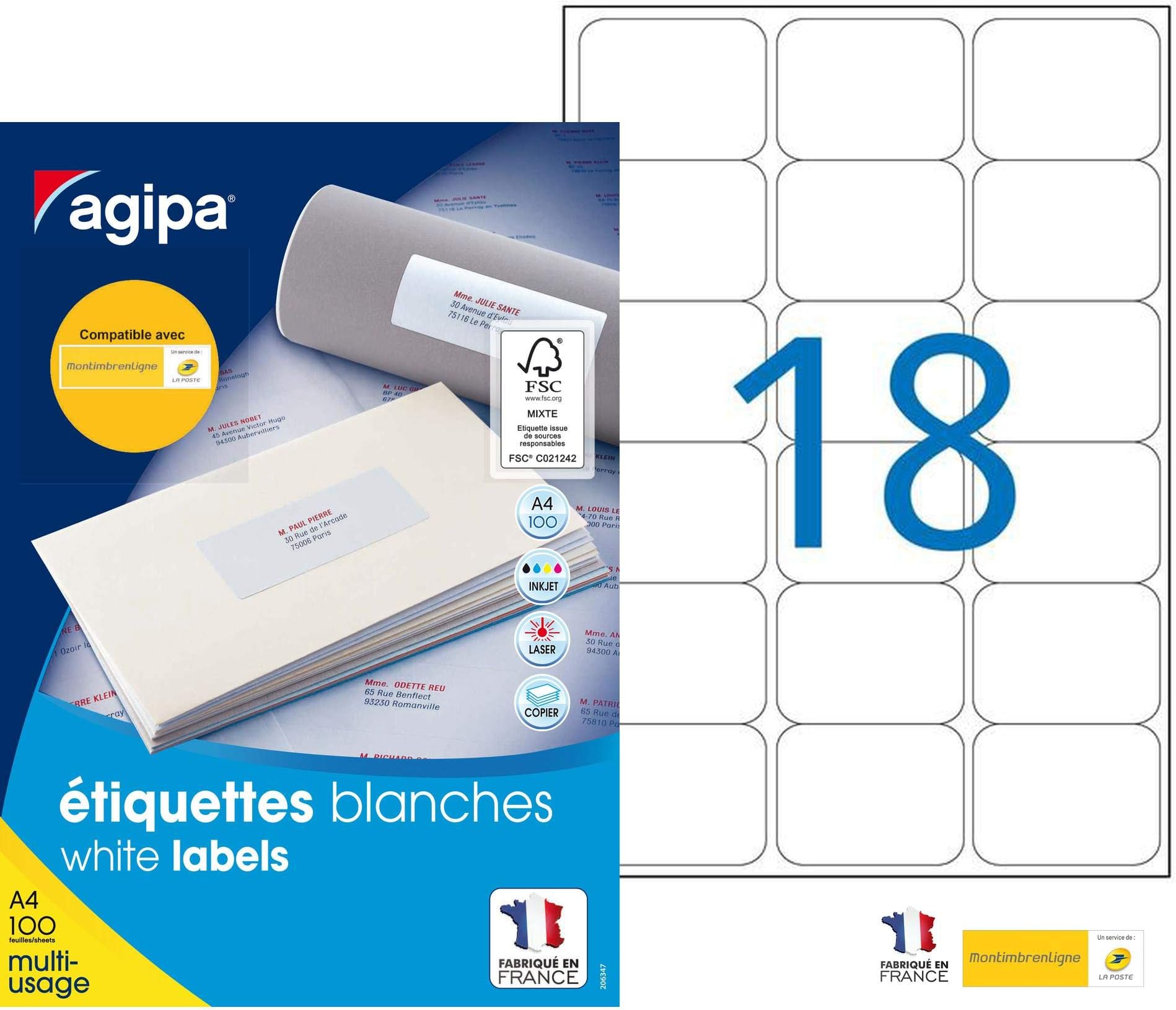 Agipa 100981 Universal Labels 63.5 x 46.6 MM White