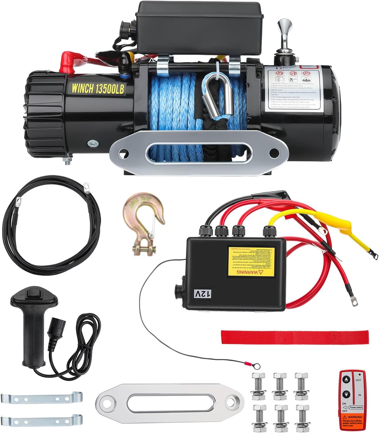 13500lb Waterproof Electric Truck with Heavy Duty Synthetic Rope 12V Winch,Waterproof Towing Winch with Wireless and Wired Remote for Jeep, Boat，SUV, Truck & Trailer