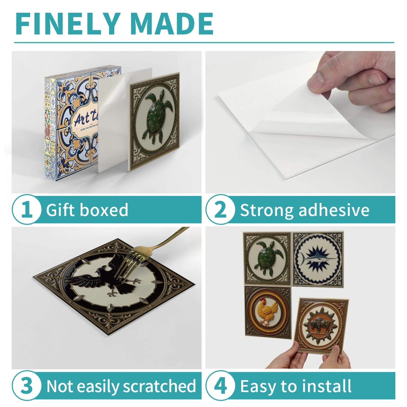 Azulejos Adhesivos Baño 15x15 cm Verde Marrón Animales Vinilo Pared Cocina Pelar Y Pegar Impermeable para Muebles Chimenea Gabinete Baldosas Adhesivas Pared Decorativos 24 Piezas