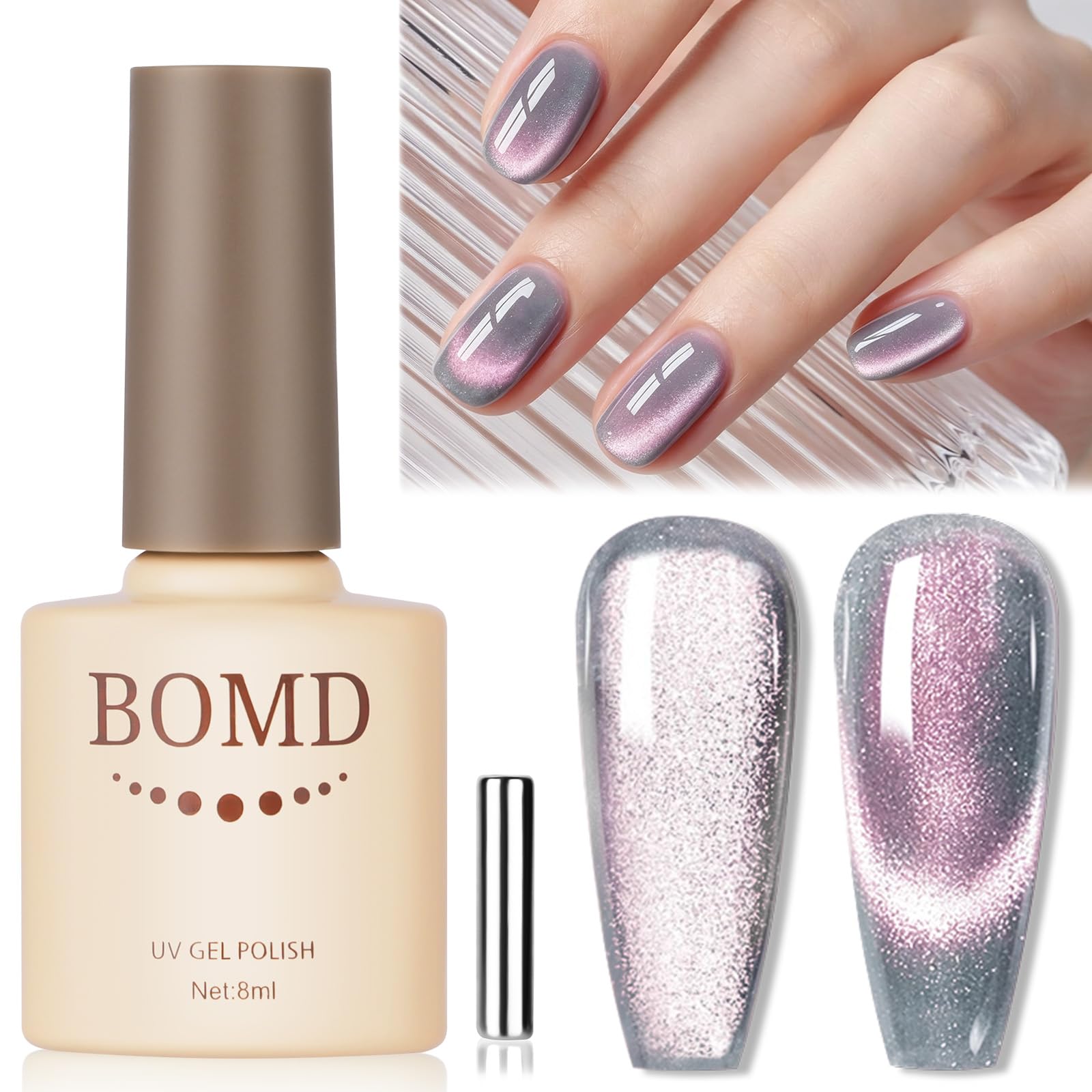 UV lakier do paznokci magnetyczny, żelowy lakier do paznokci Cat Eye kocie oko, klasyczny Cat Eye, Soak-Off UV lakier do paznokci do zdobienia paznokci, francuski manicure salon, z magnesem, 8
