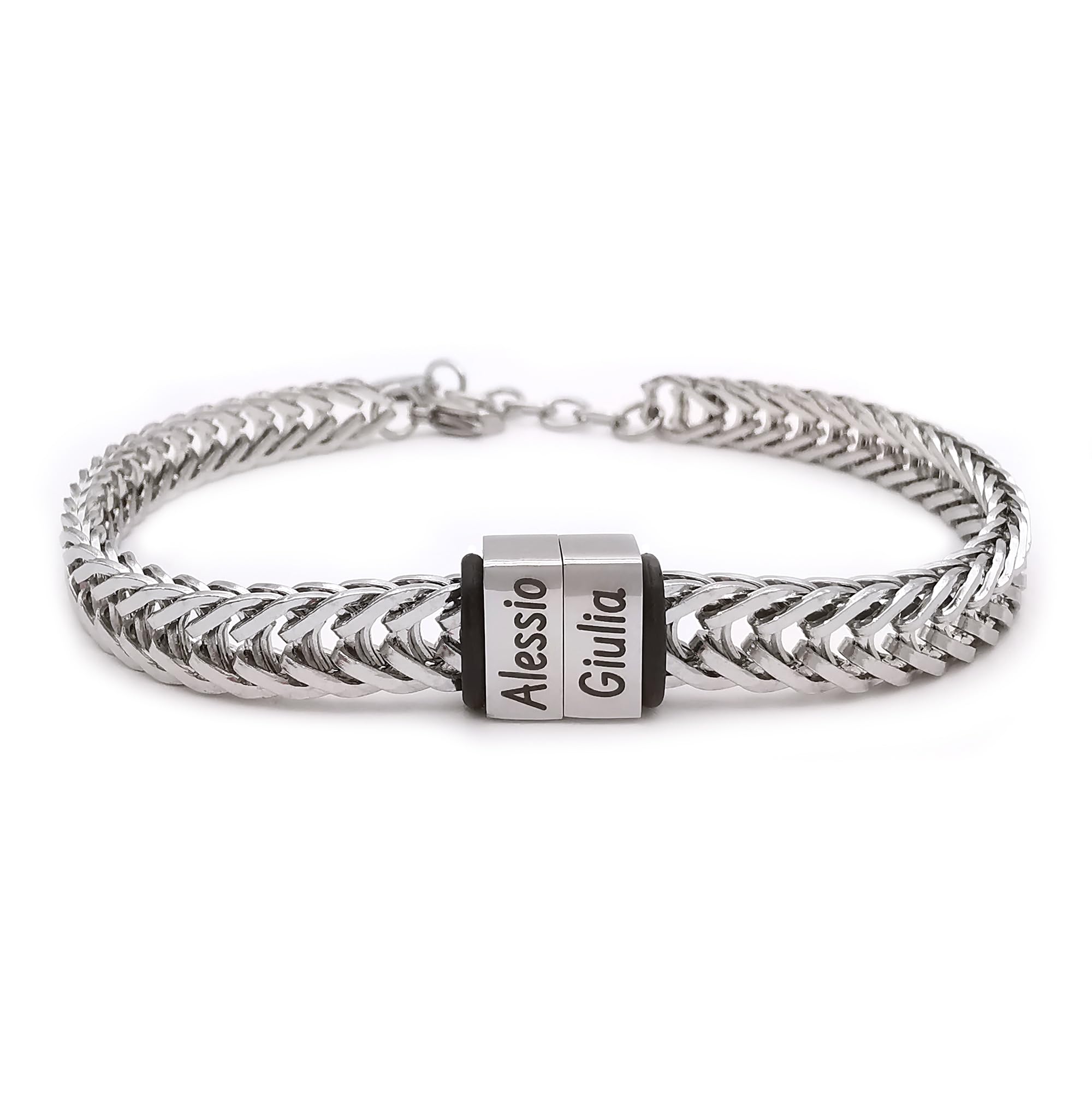ALMENDRA Bracciale da uomo personalizzato con incisione nome figli personalizzabile braccialetto regalo a catena in acciaio inossidabile festa del papà regalo