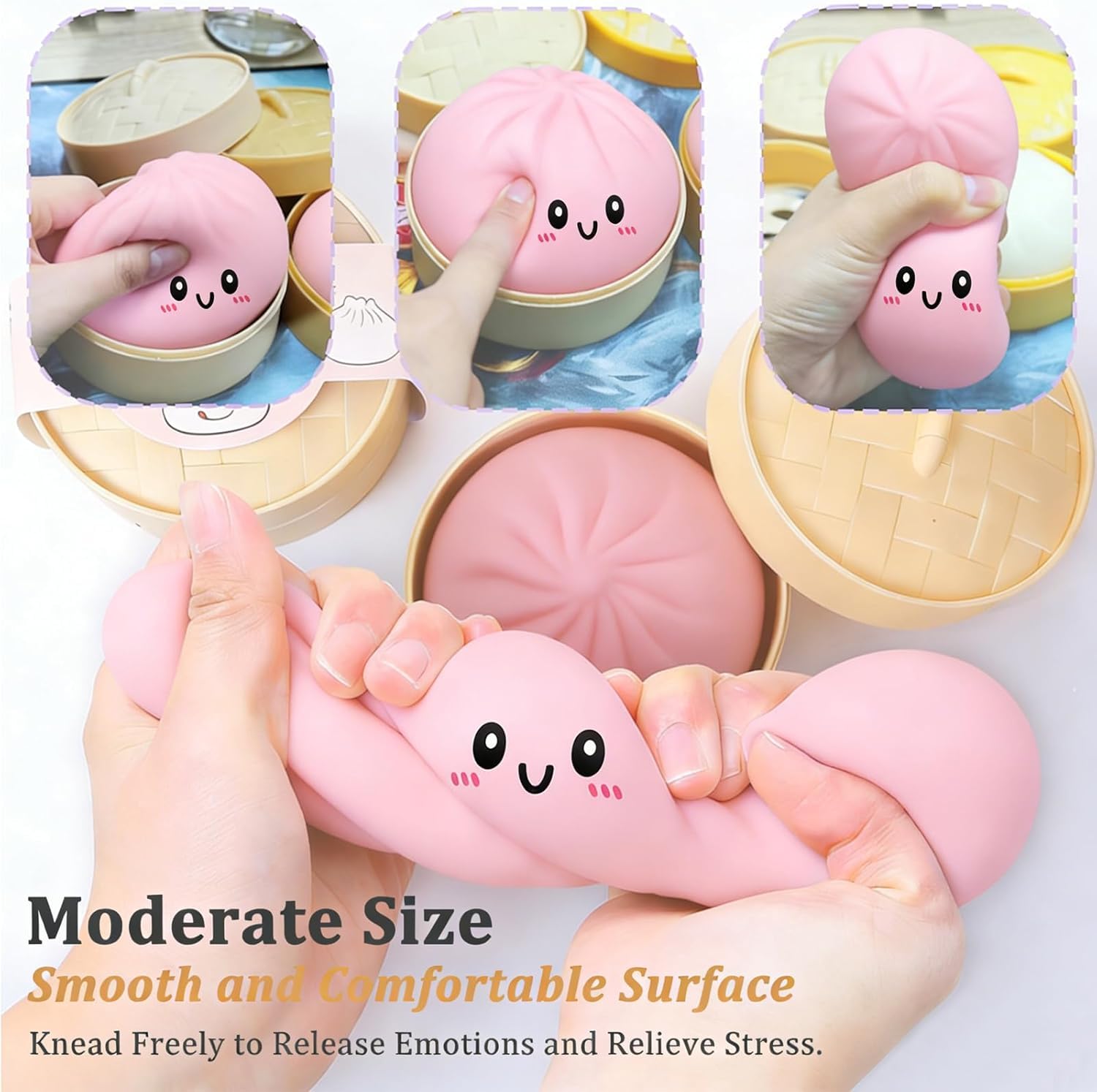 Mystery Squishy Dumplings 2 Pacchi Giganti con Glitter e Vaporiera – Giocattoli Sensoriali Soft Slow-Rise, Regalo Antistress, Idea Divertente per Bambini e Collezionisti, senza duplicati