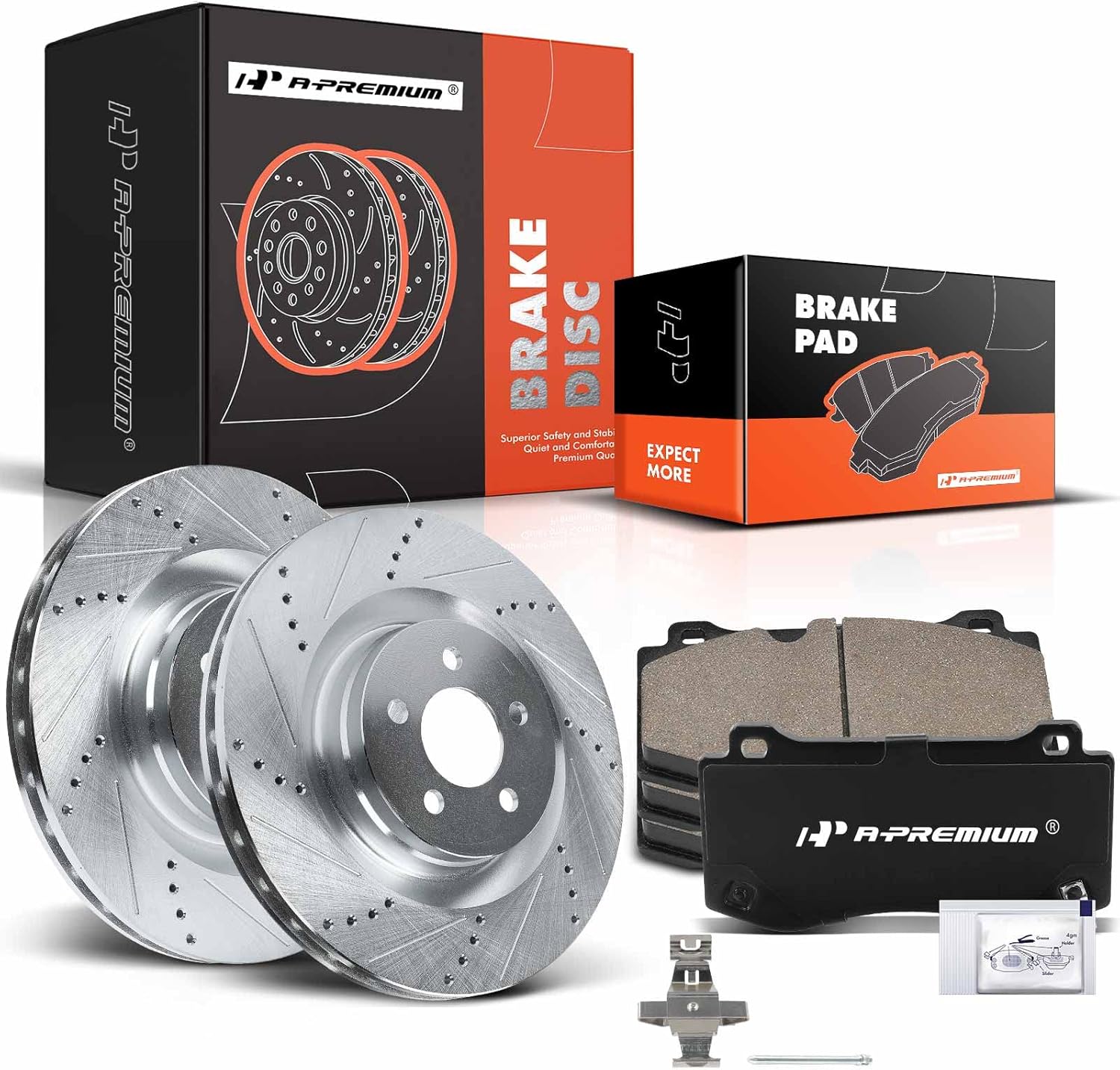 A-Premium 14.18 inch (360mm) Front Drilled and Slotted Disc Brake Rotors + Ceramic Pads Kit Compatible with Select Dodge, Chrysler Models - Charger 2006-2010/2012-2013, Challenger, Magnum, 300