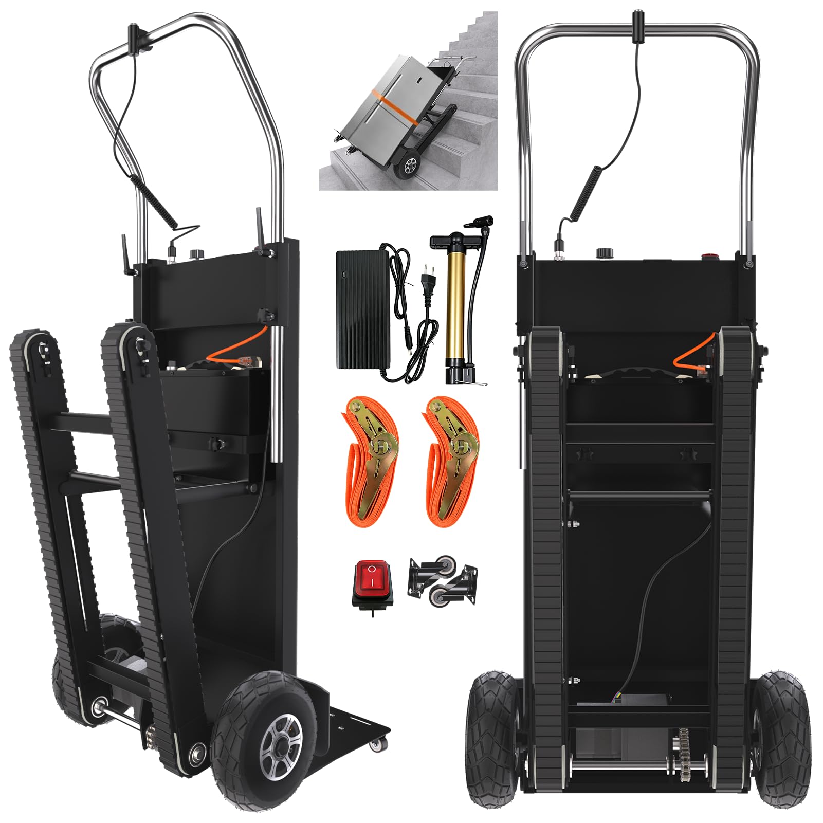 1200W Elektrischer Treppensteiger, Elektrische Sackkarre 500 Kg Tragkraft mit Bürstenloser Motor, Treppen & Abstiege BewäLtigen, Stair Climber mit Gummiketten für Möbeltransportieren Blau