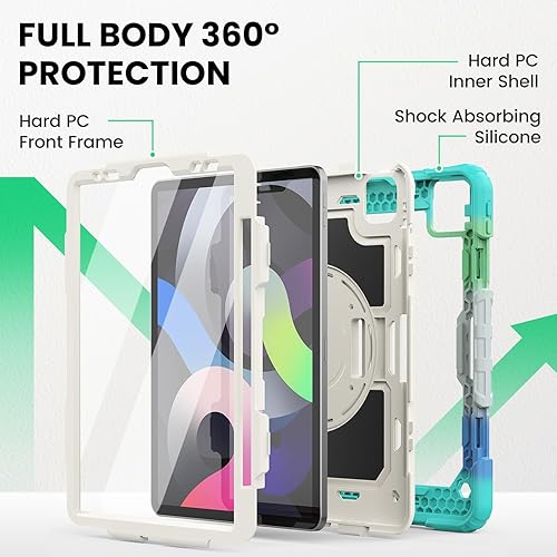 Miniatura 5 de SEYMAC Funda protectora para iPad Air 5ª/4ª generación de 10.9", cuerpo completo a prueba de golpes con protector de pantalla, soporte Negro