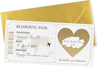 Golden Travel Ticket Scratch-off Card with Gold Envelope - Scratch Boarding Pass Surprise - Holiday Scratchcard for Christmas (Boarding Pass Single)