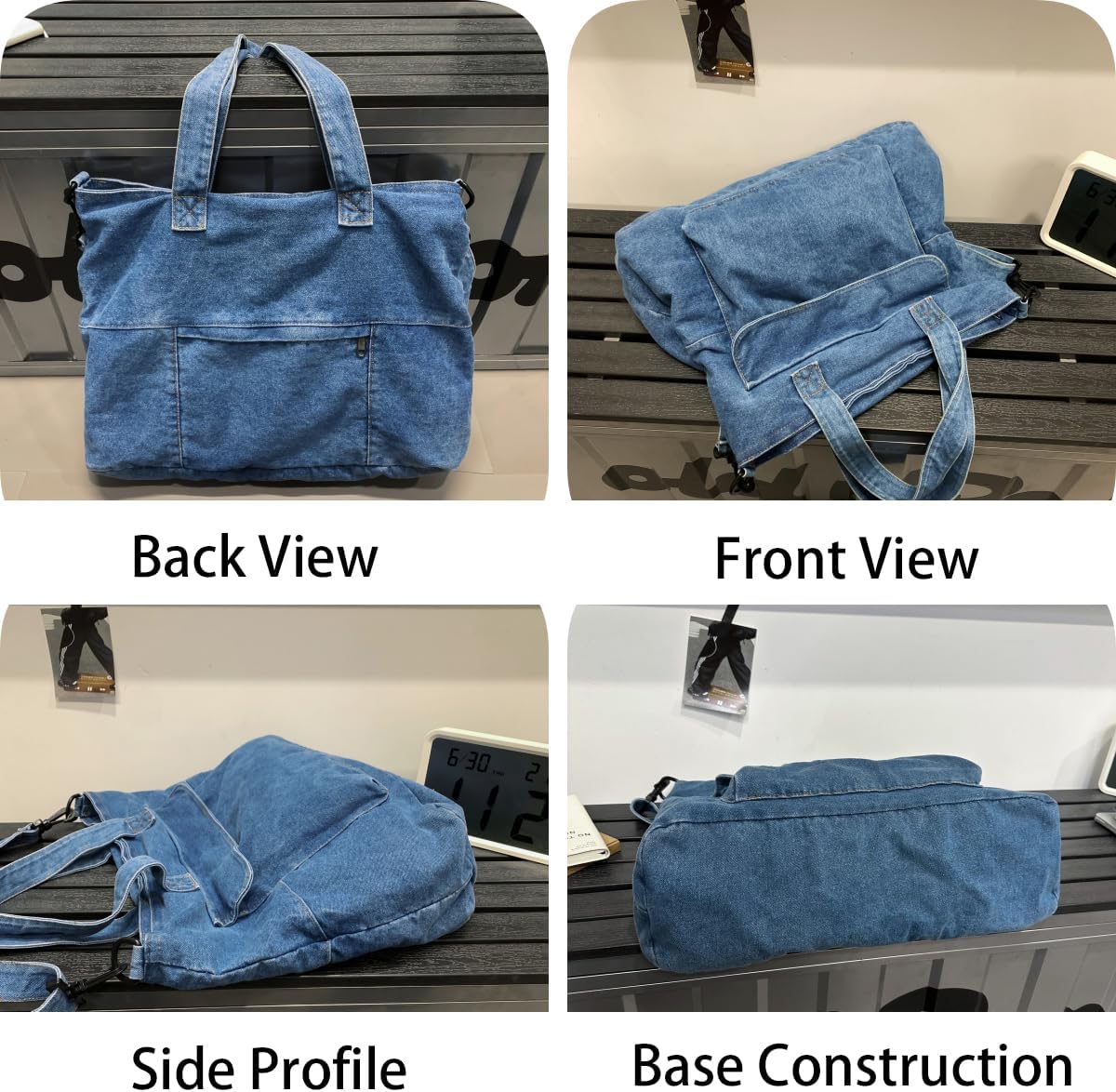 MaxxCloud Stylish Denim Tote Bag-Adjustable Crossbody Purse for Women&Men,Large Travel Shoulder Bag with Multiple Pockets